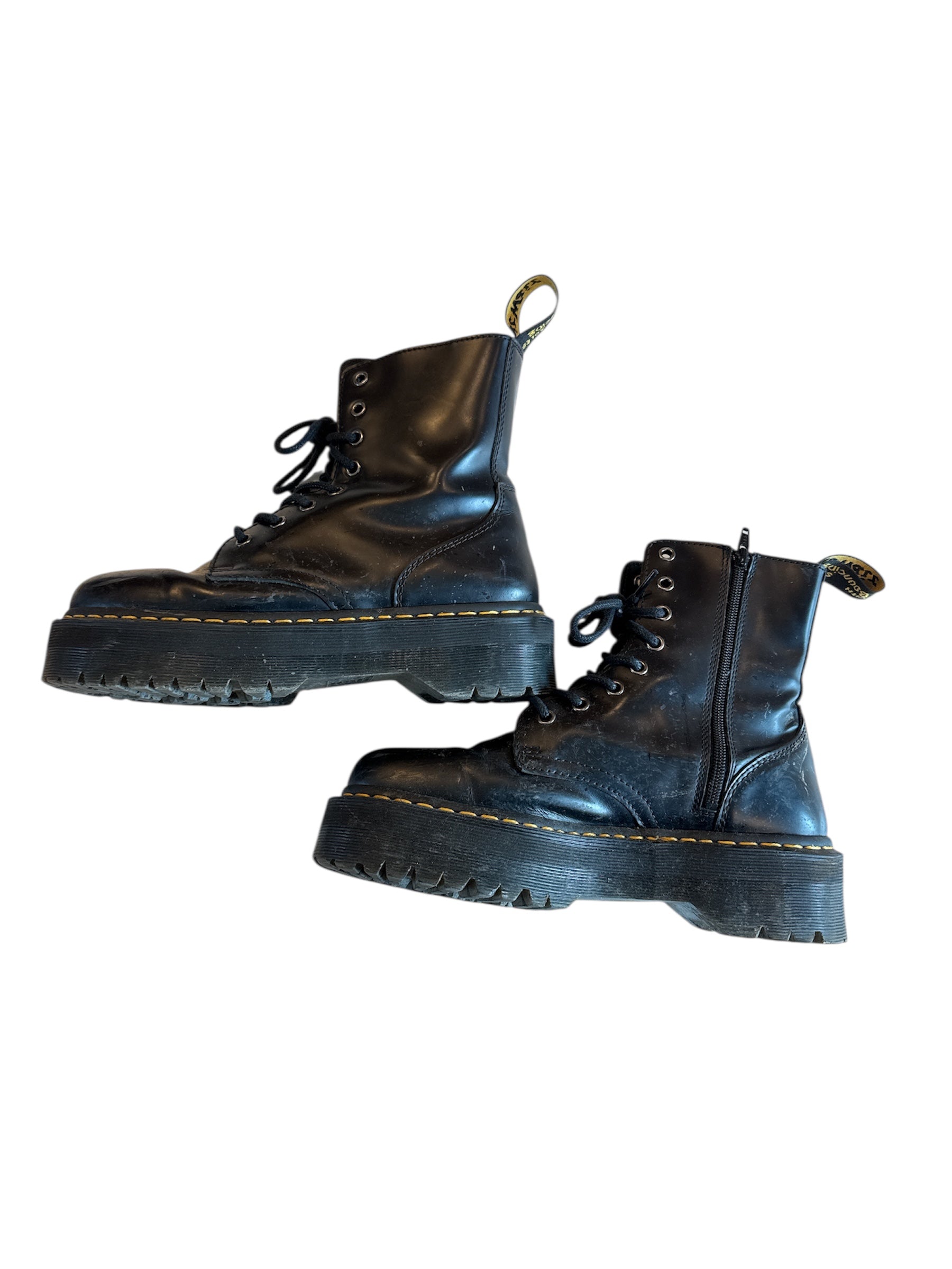black dr martens zip up combat boots, 9 women's