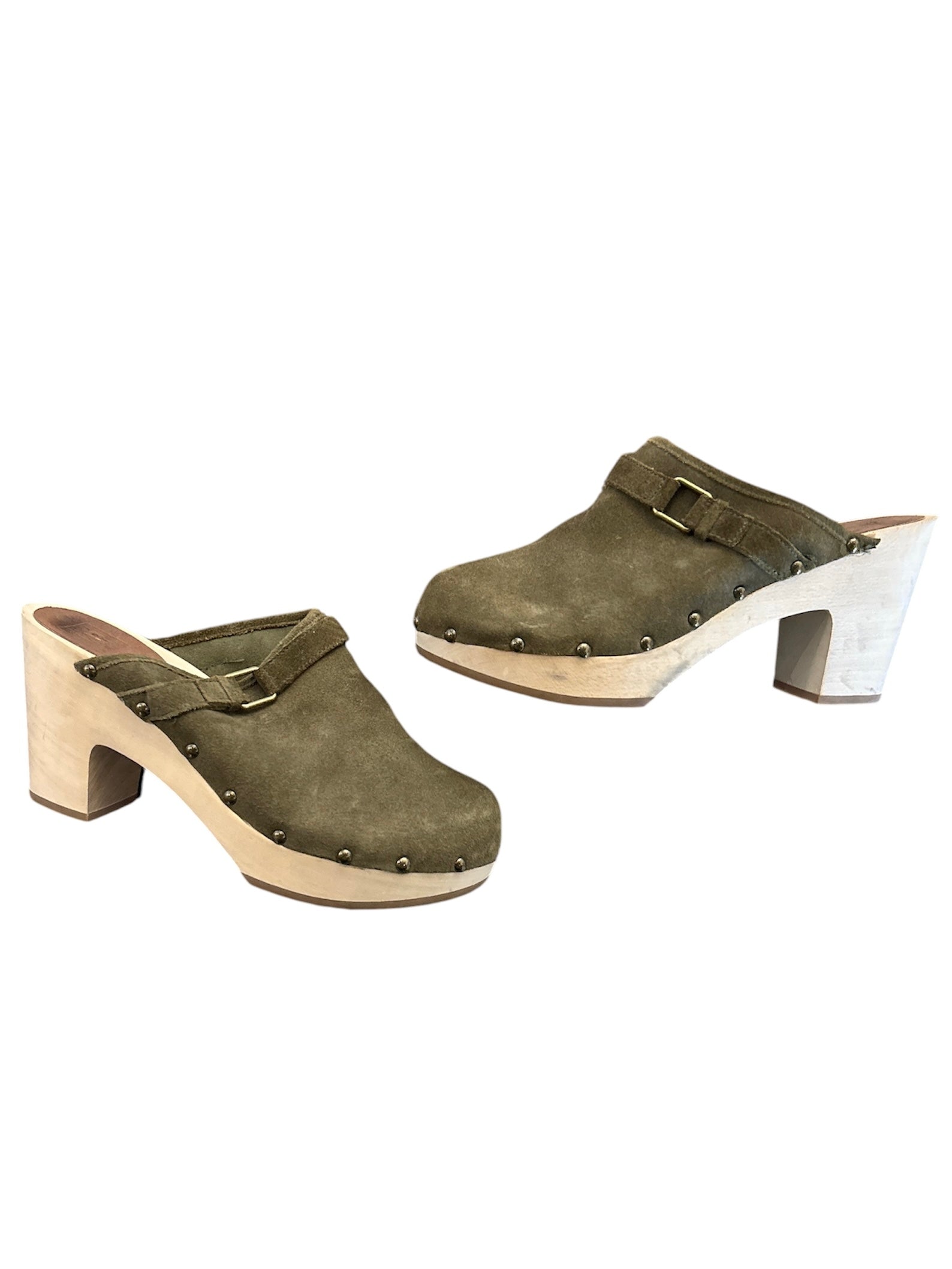 army green gap suede clog heels, 8.5