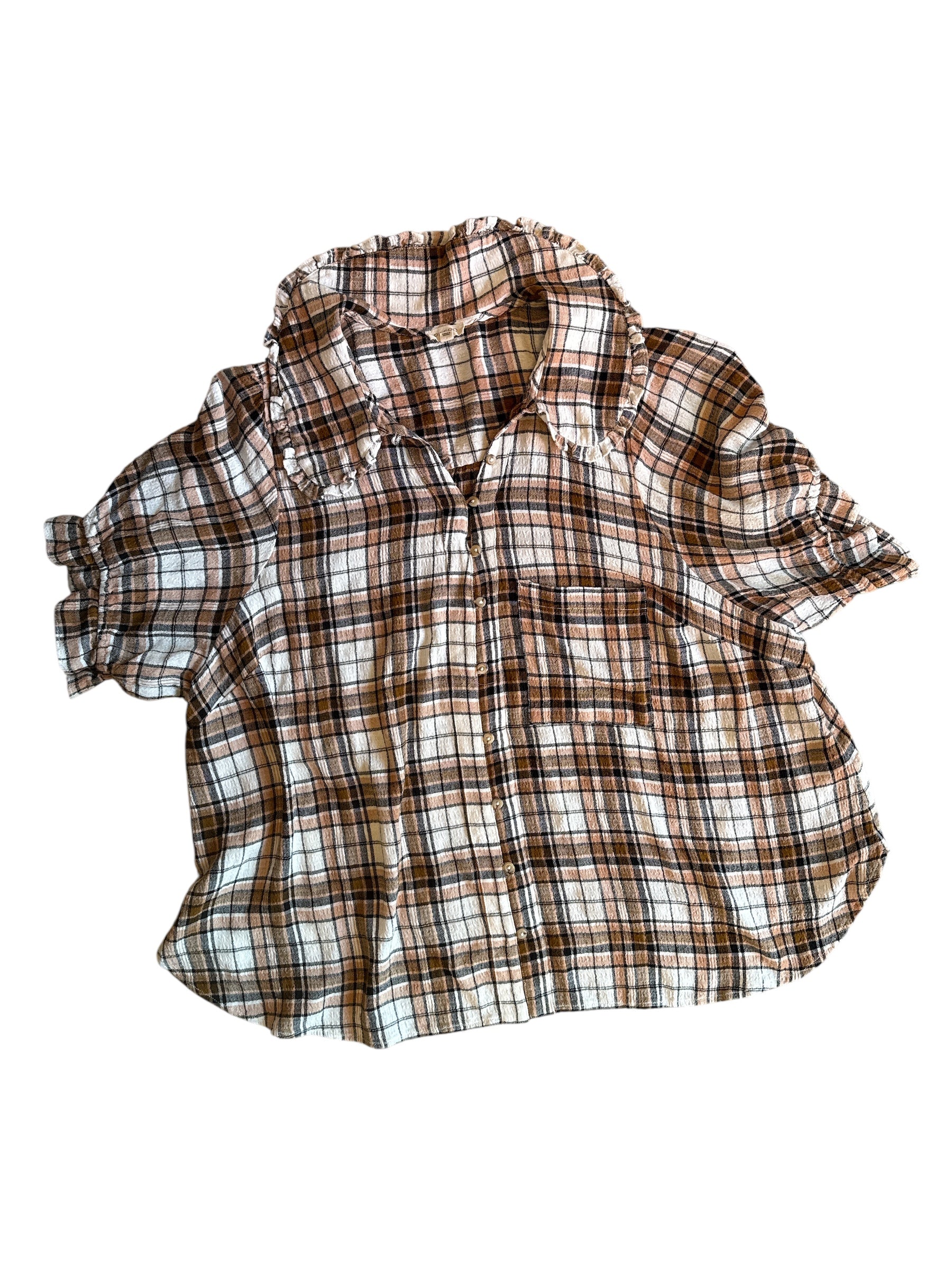 brown pilcro plaid peterpan button down, 2x