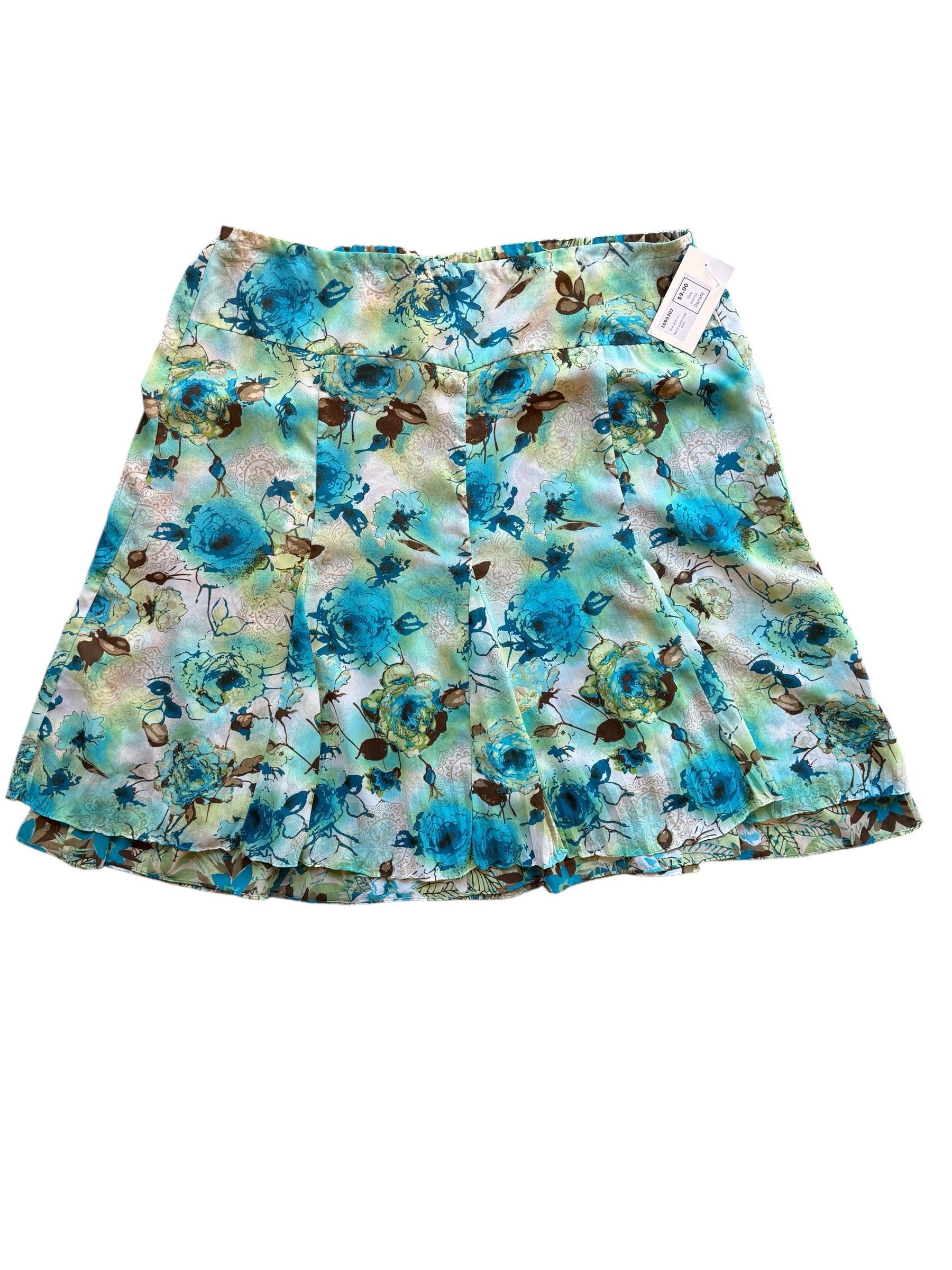 blue green brown  floral patterned skirt