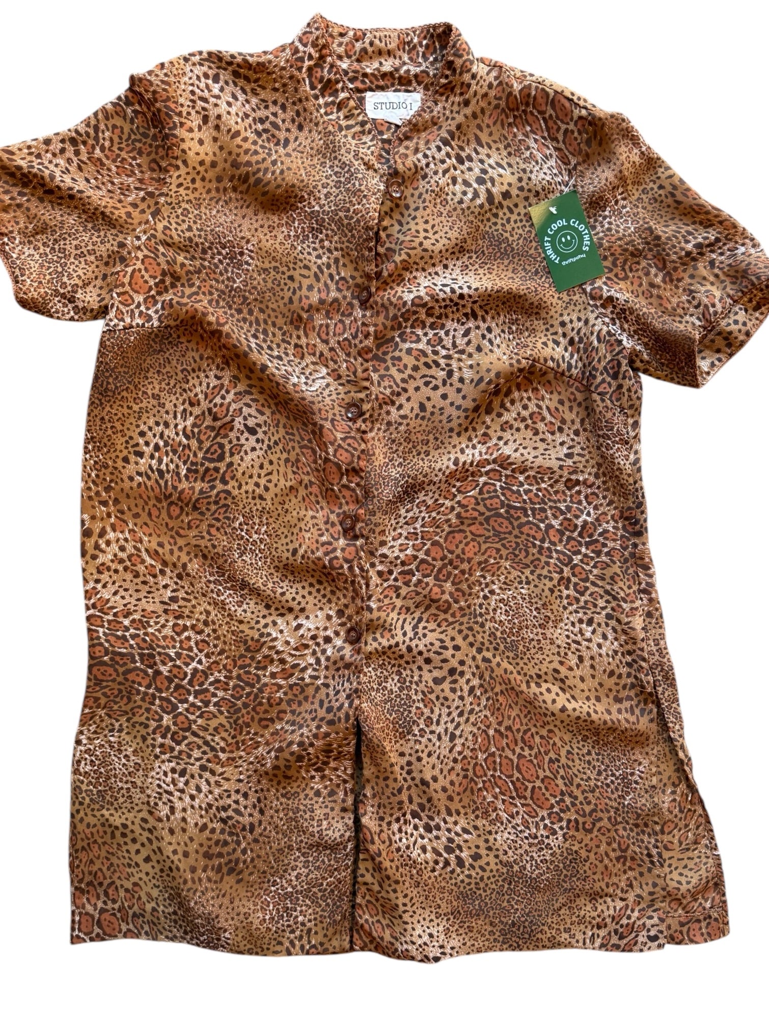 brown studio i vtg cheetah button up dress, 14w