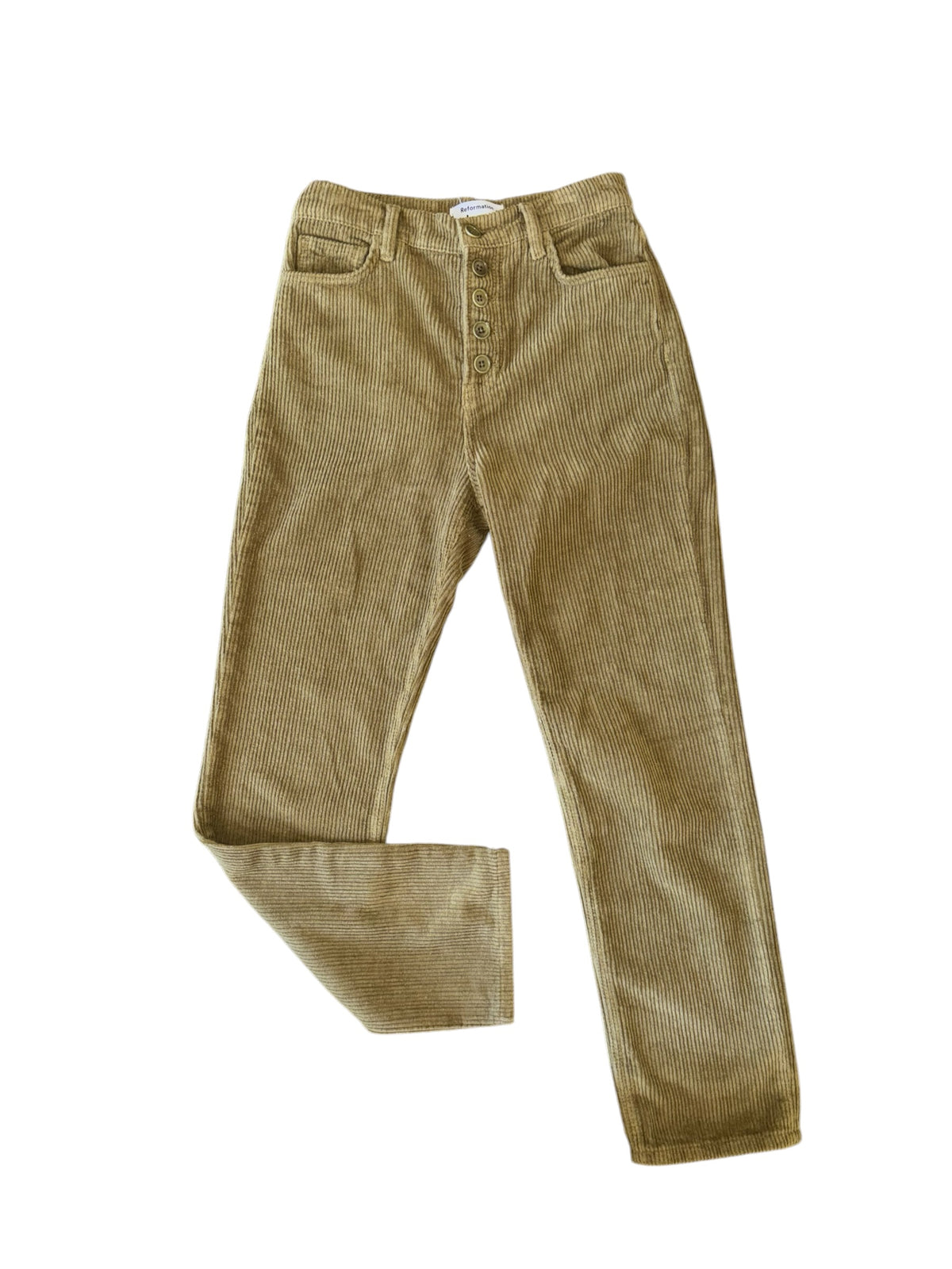 green reformation cord straight leg jeans, 25