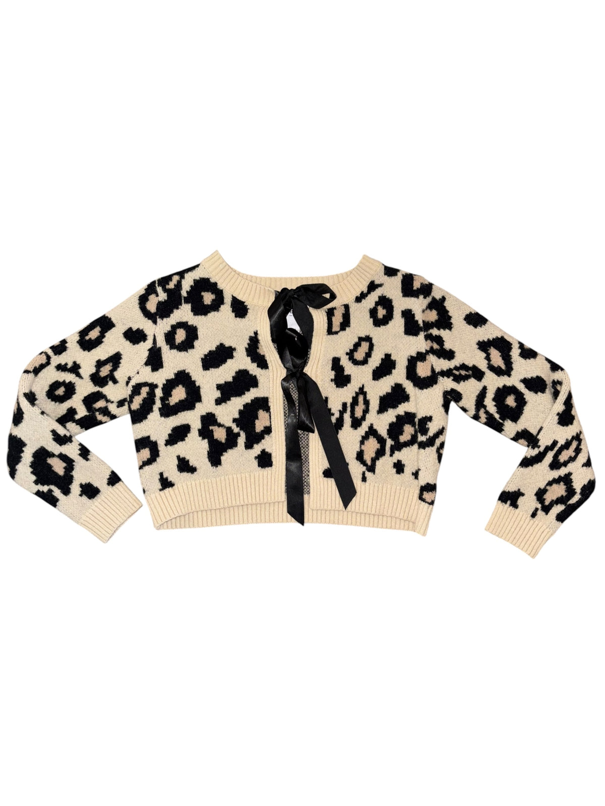 tan black le lis leopard tie cardi, s