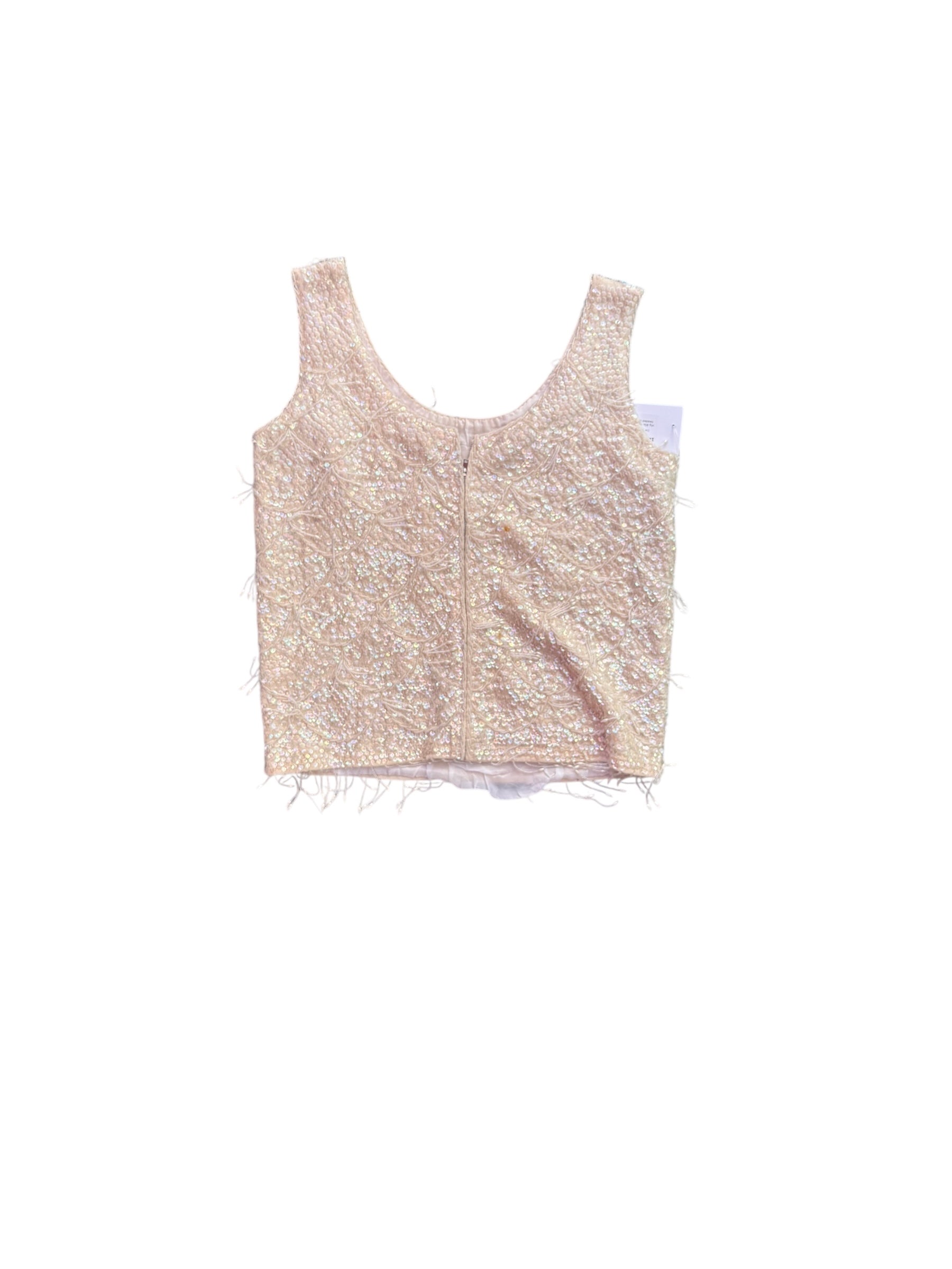 Cream  Vtg 80s wool beaded top, S