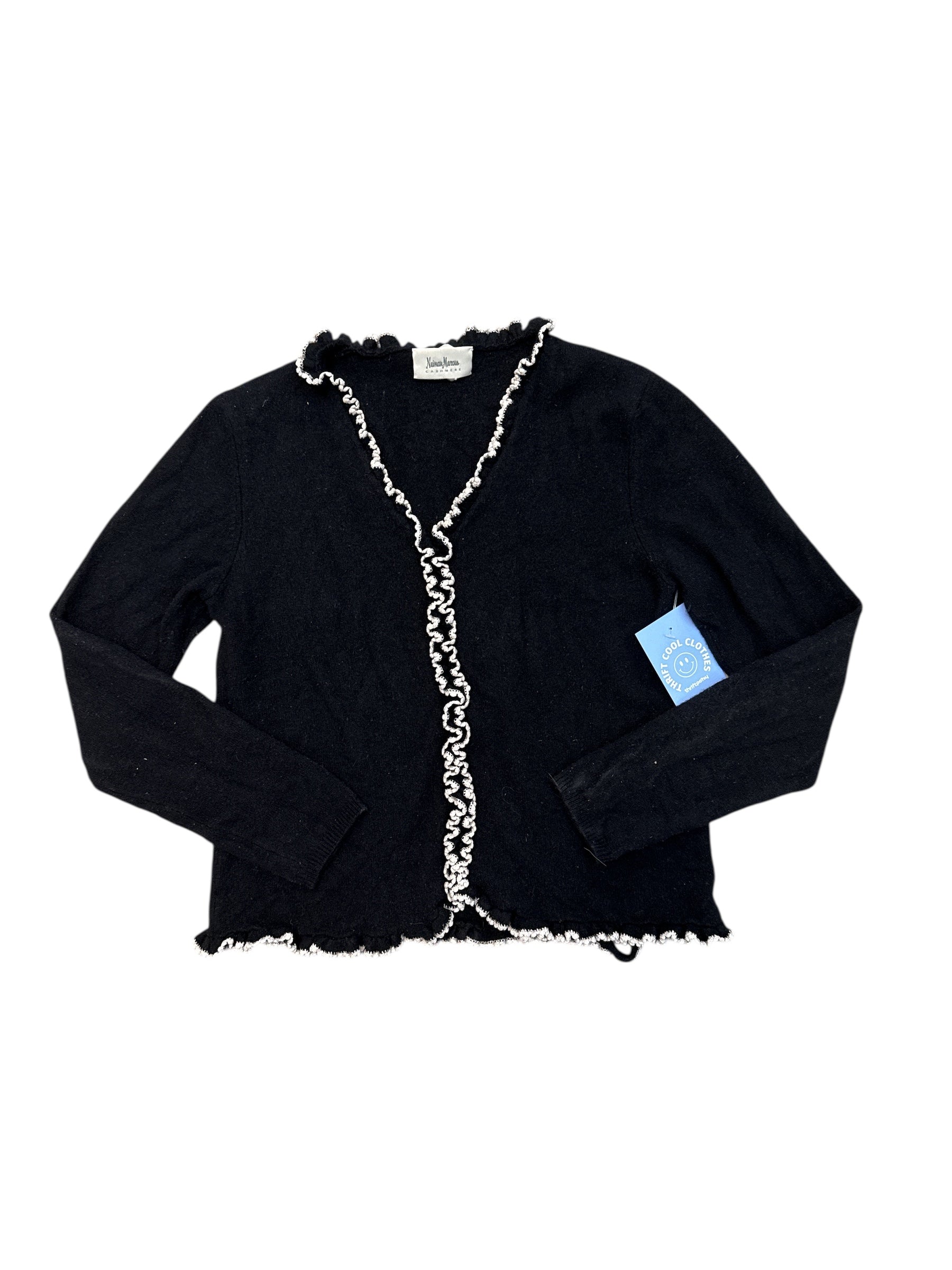 black white neiman marcus cashmere cardigan w ruffle edge s