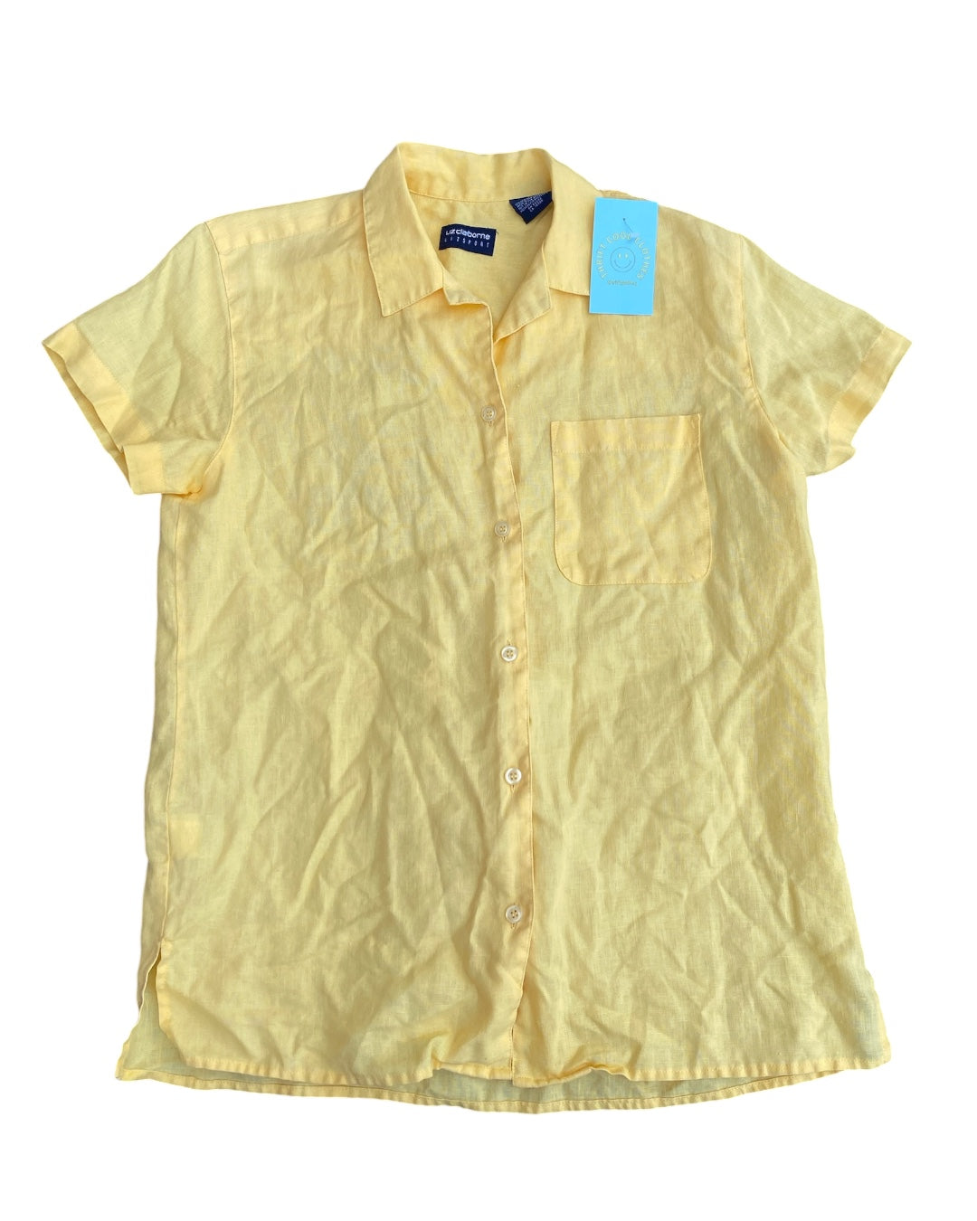 yellow liz claiborne vtg 100% linen button down, s