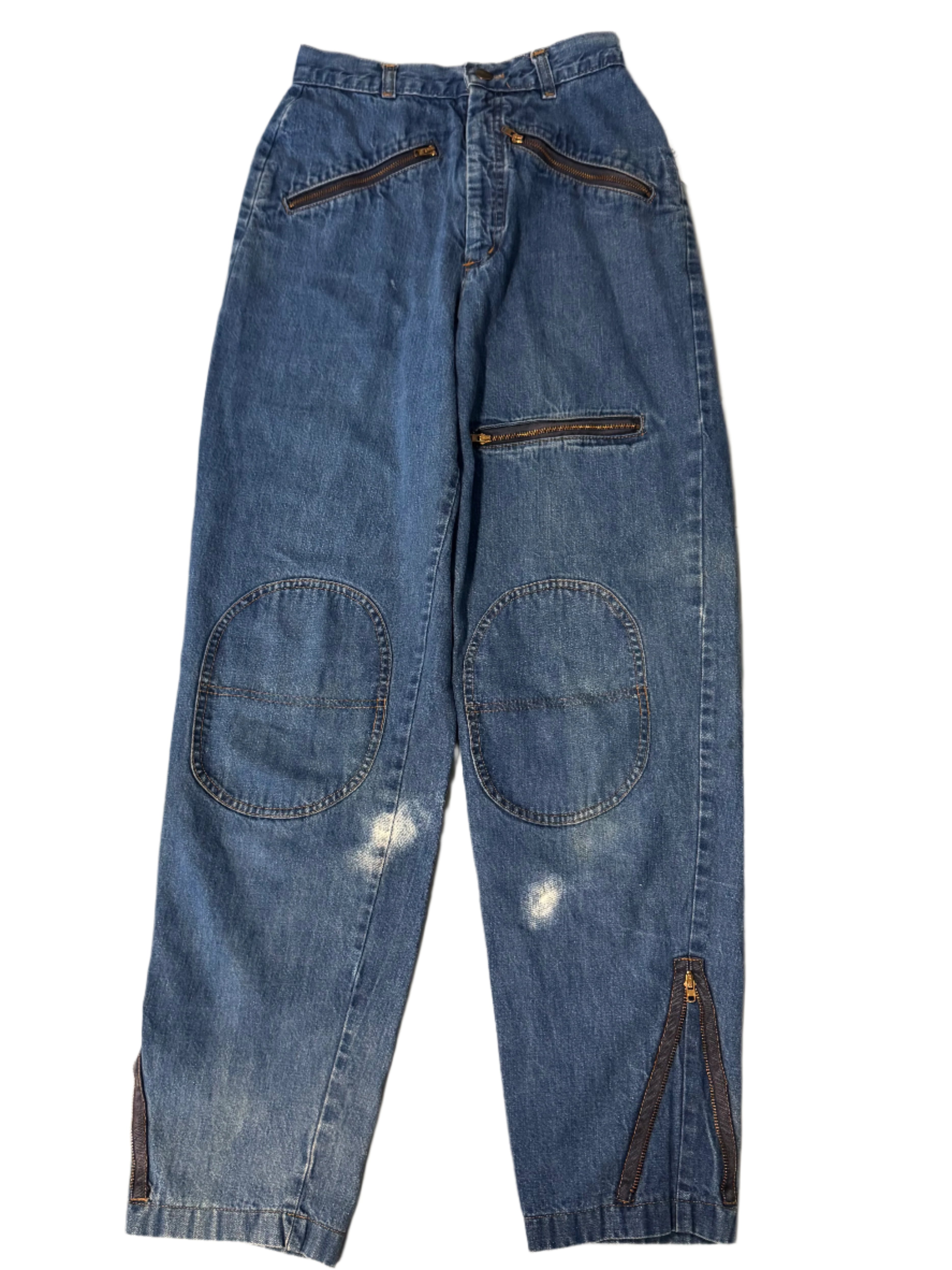 blue the wild west knee pad zipper jeans