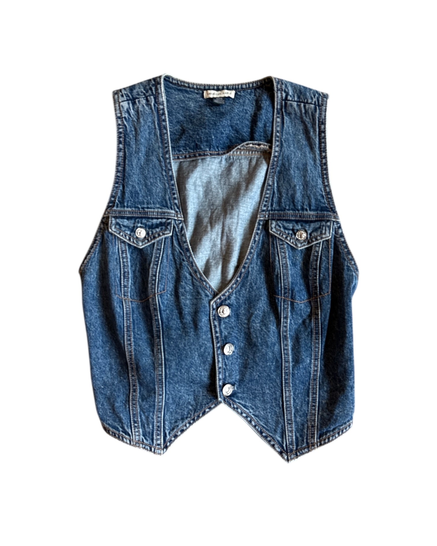 blue american eagle denim vest, m