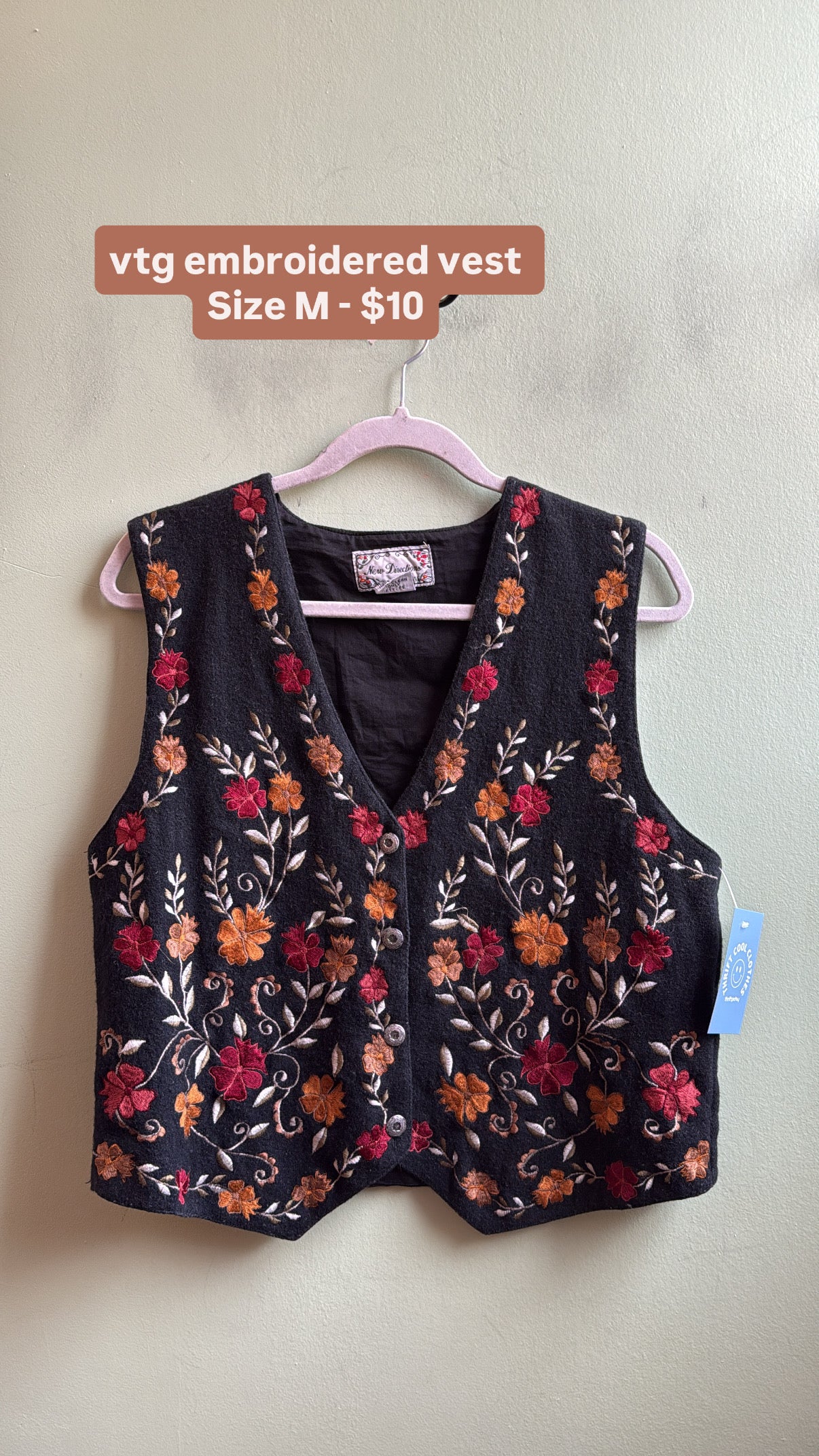 black new directions embroidered vest, m