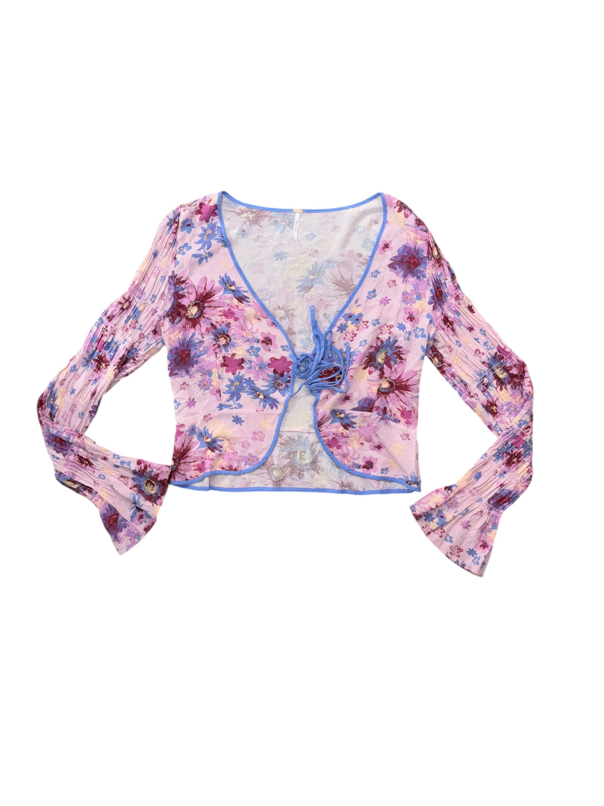 pink blue free people floral tie peplum top, s