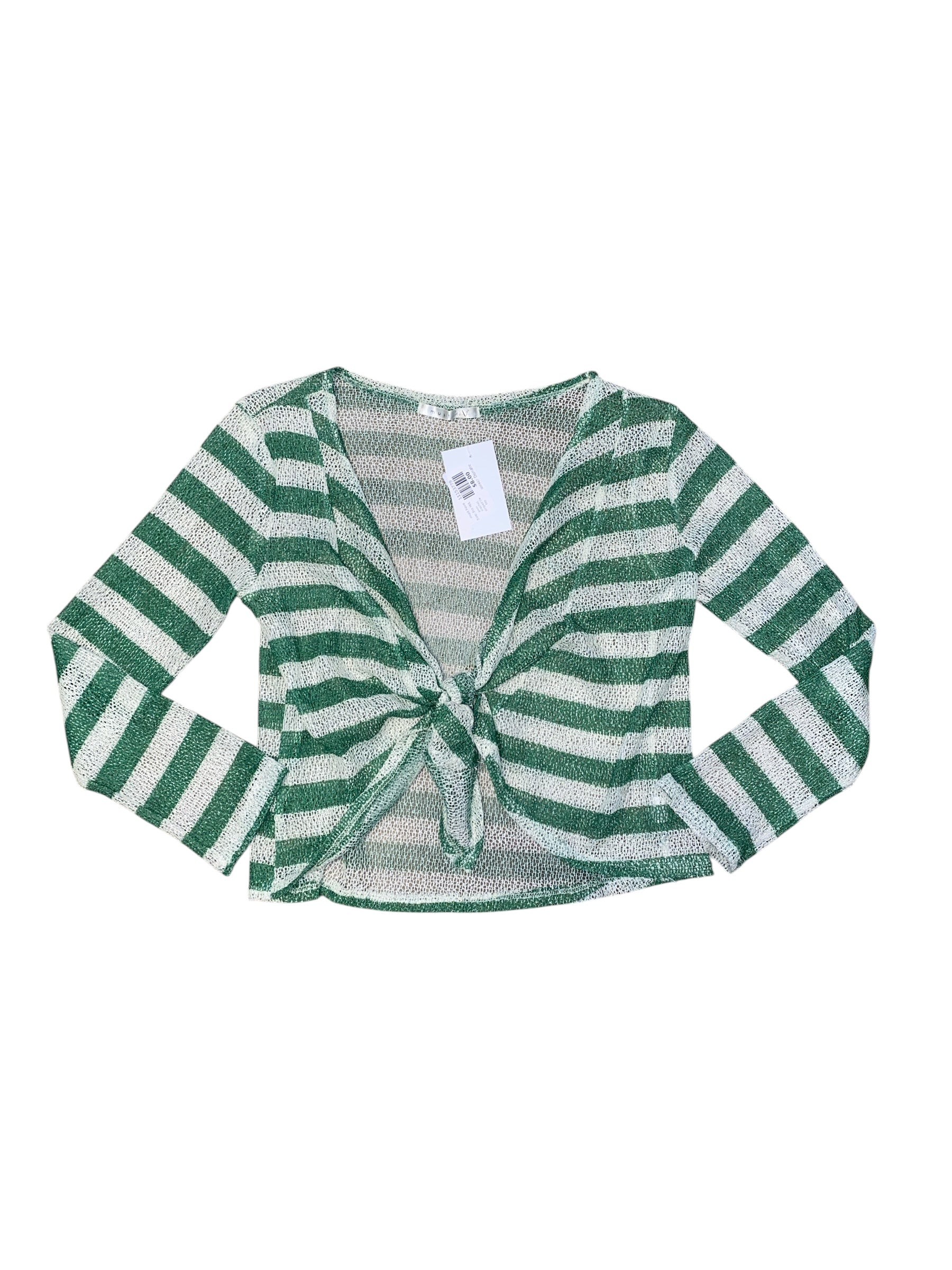 green must have crochet striped tie top, fits M/L