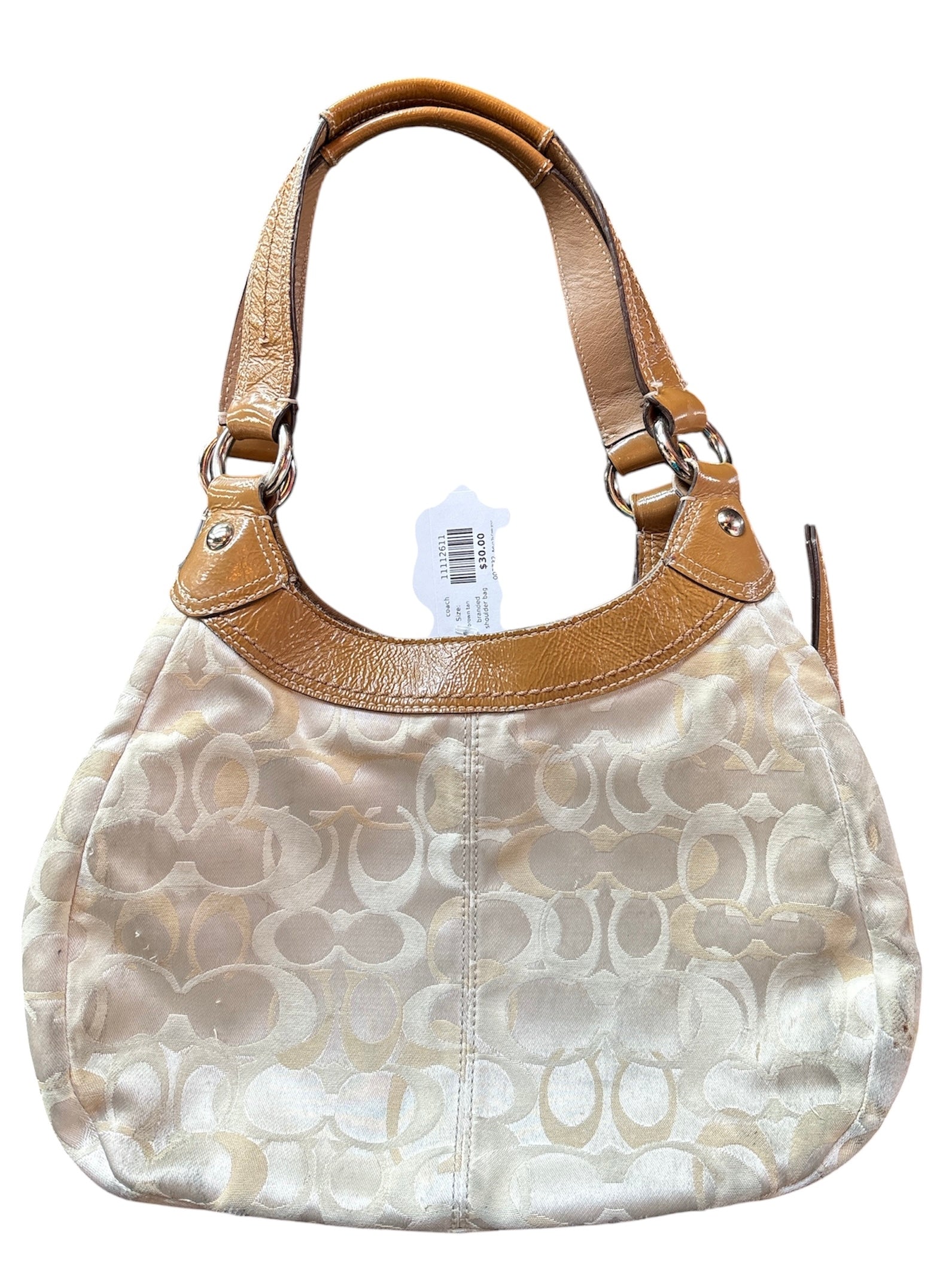 brown tan coach branded shoulder bag