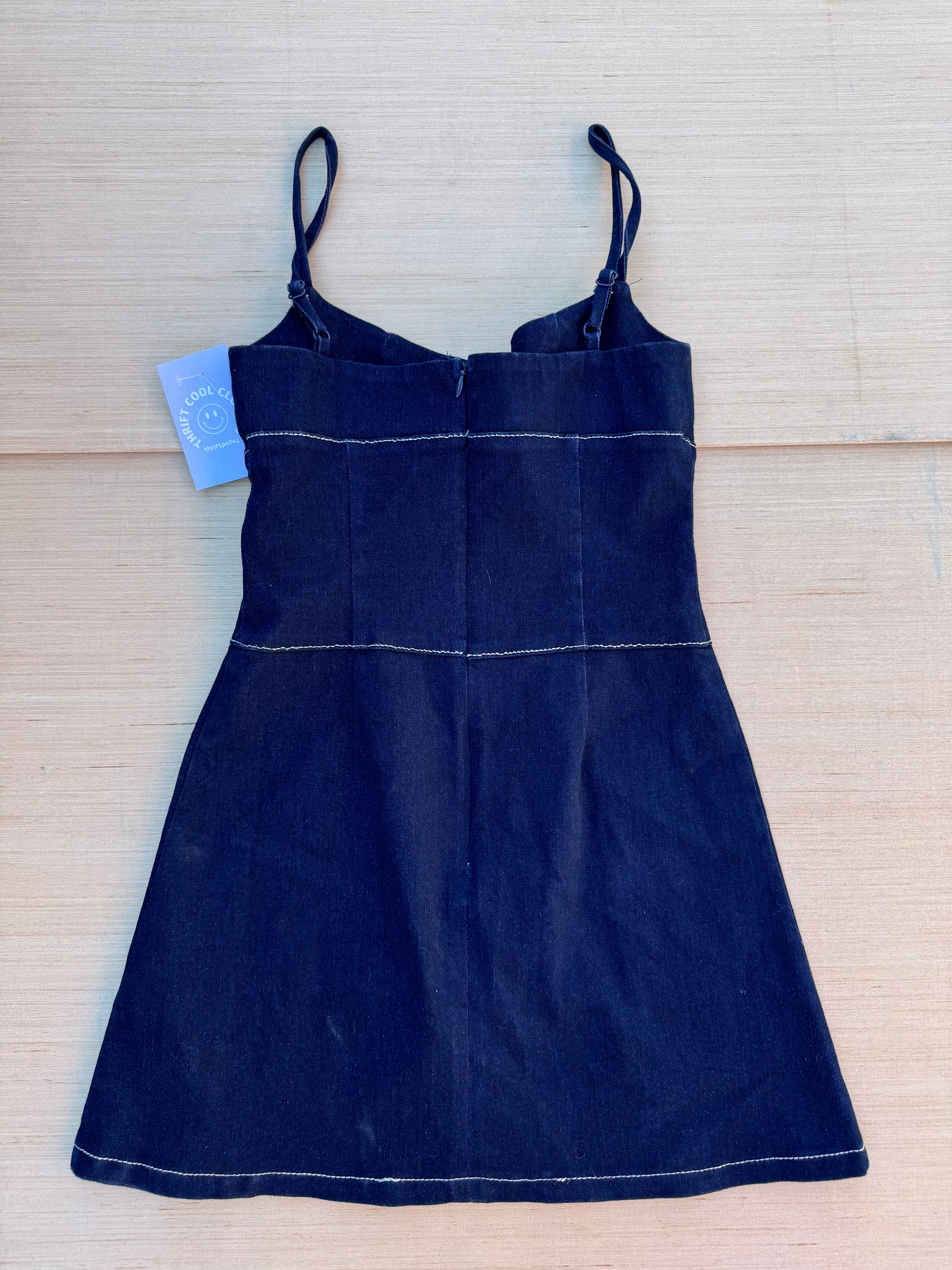 blue runaway denim dress, xs