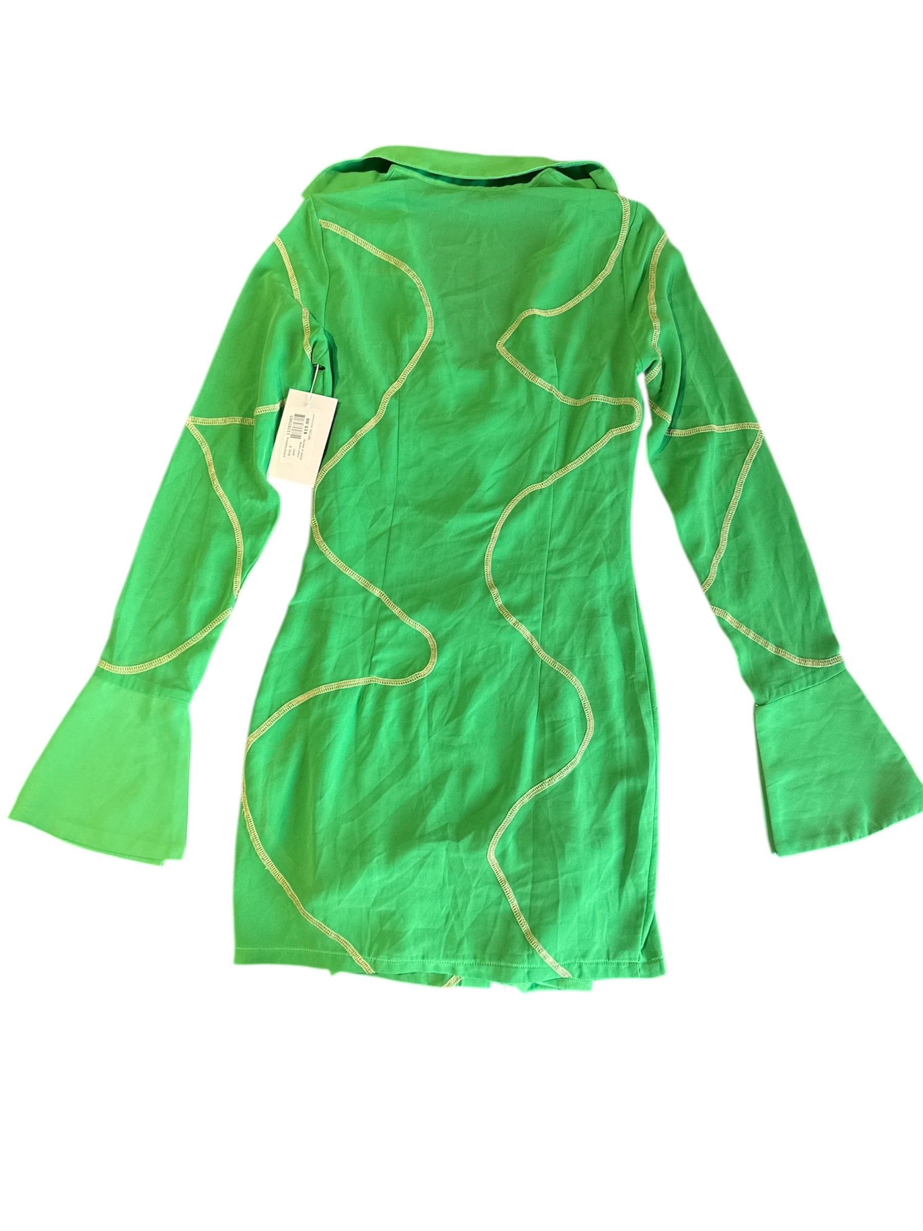 green prettylittlething mesh collar dress w seams, 0