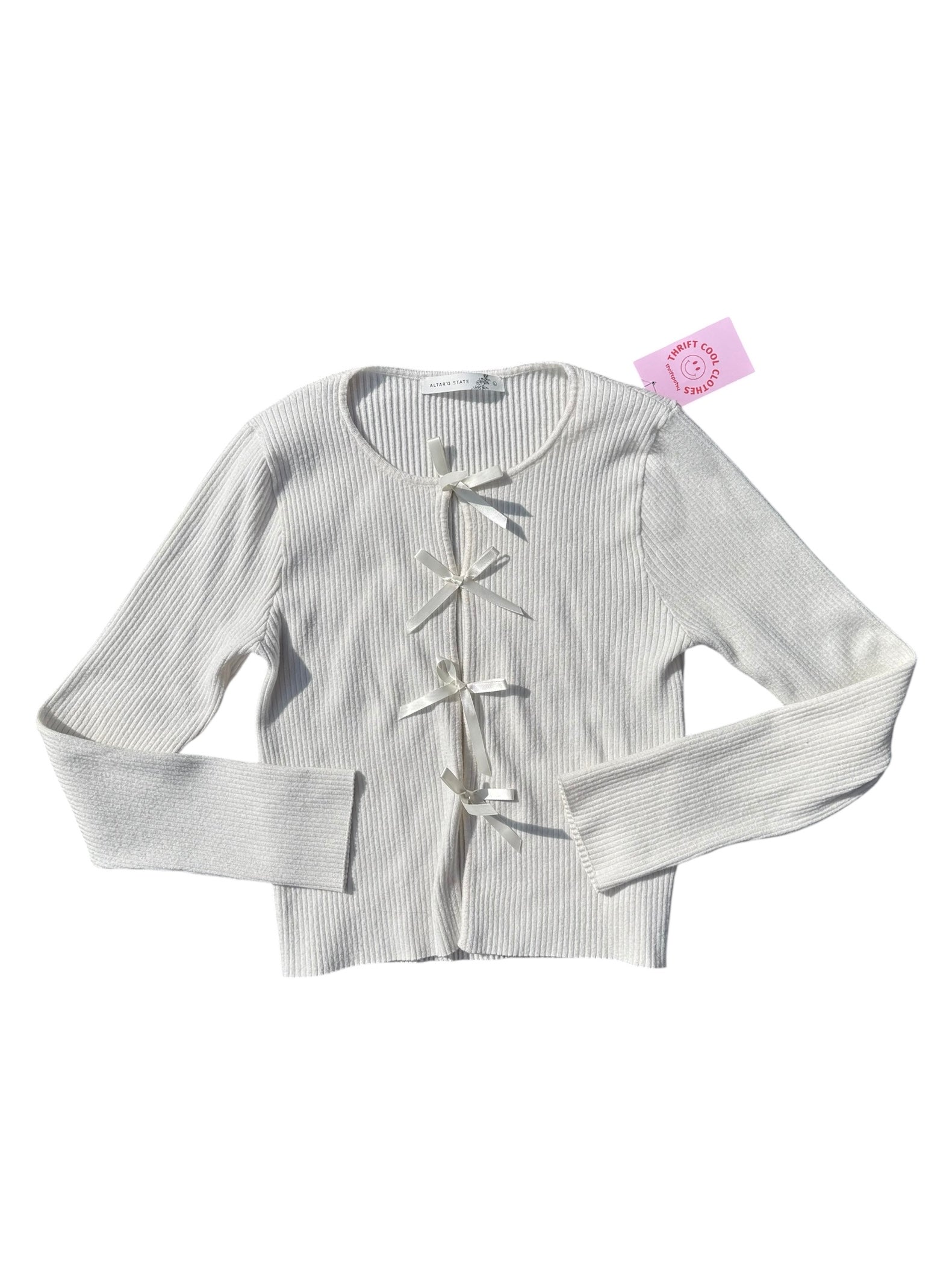 white altard state ribbed bow ls, L