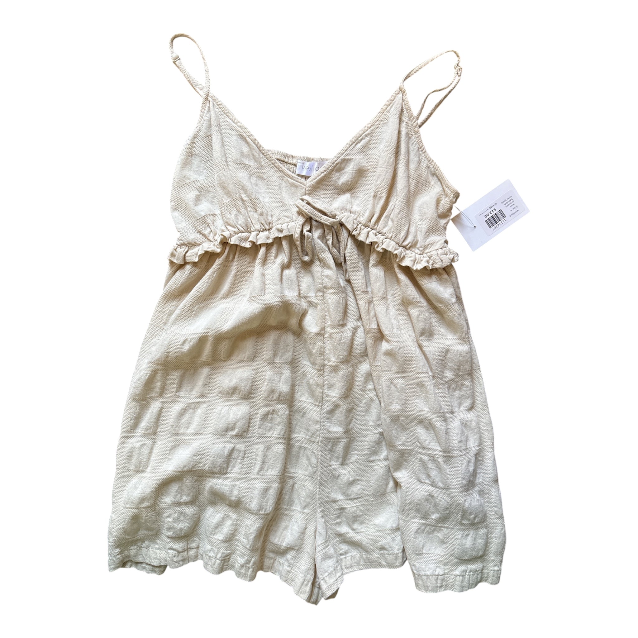beige vestique gingham babydoll cami romper, L (fits like S)