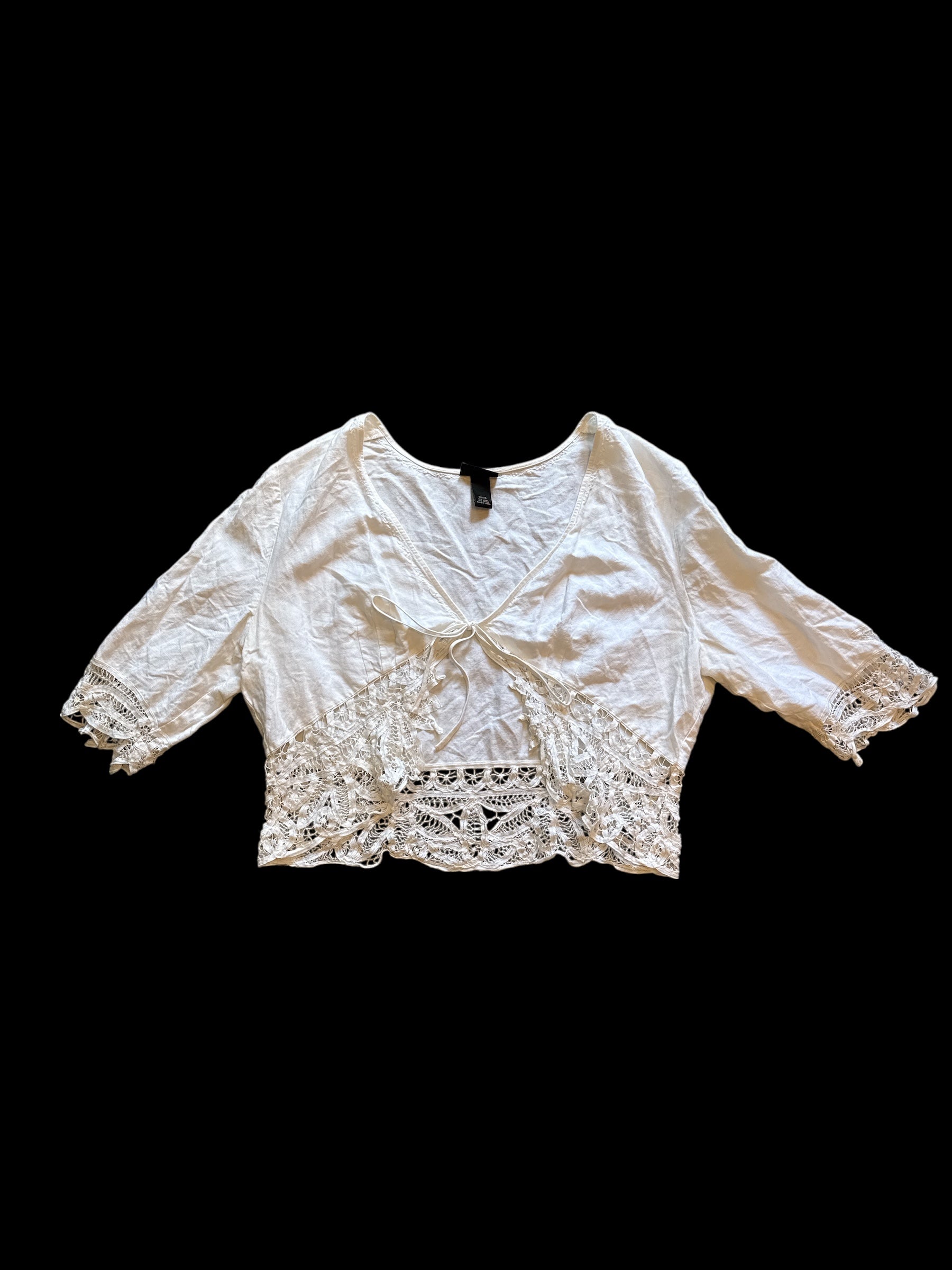 whtie lane bryant lacey linen tie top, 22/24