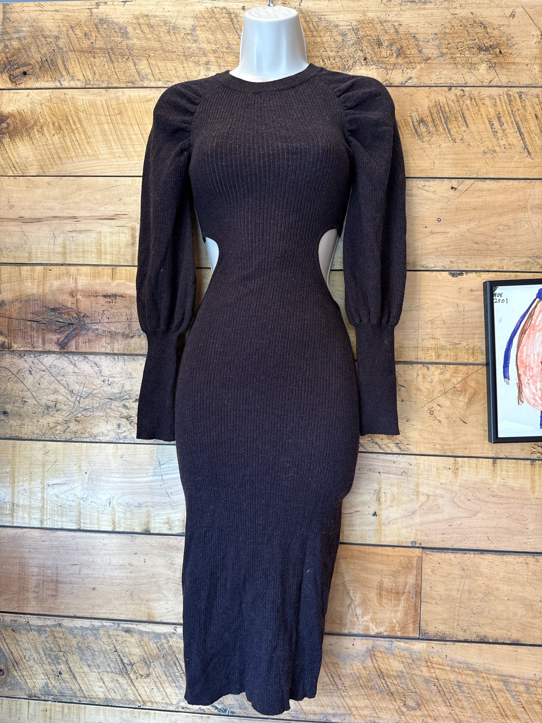 brown vestique knit maxi dress, s