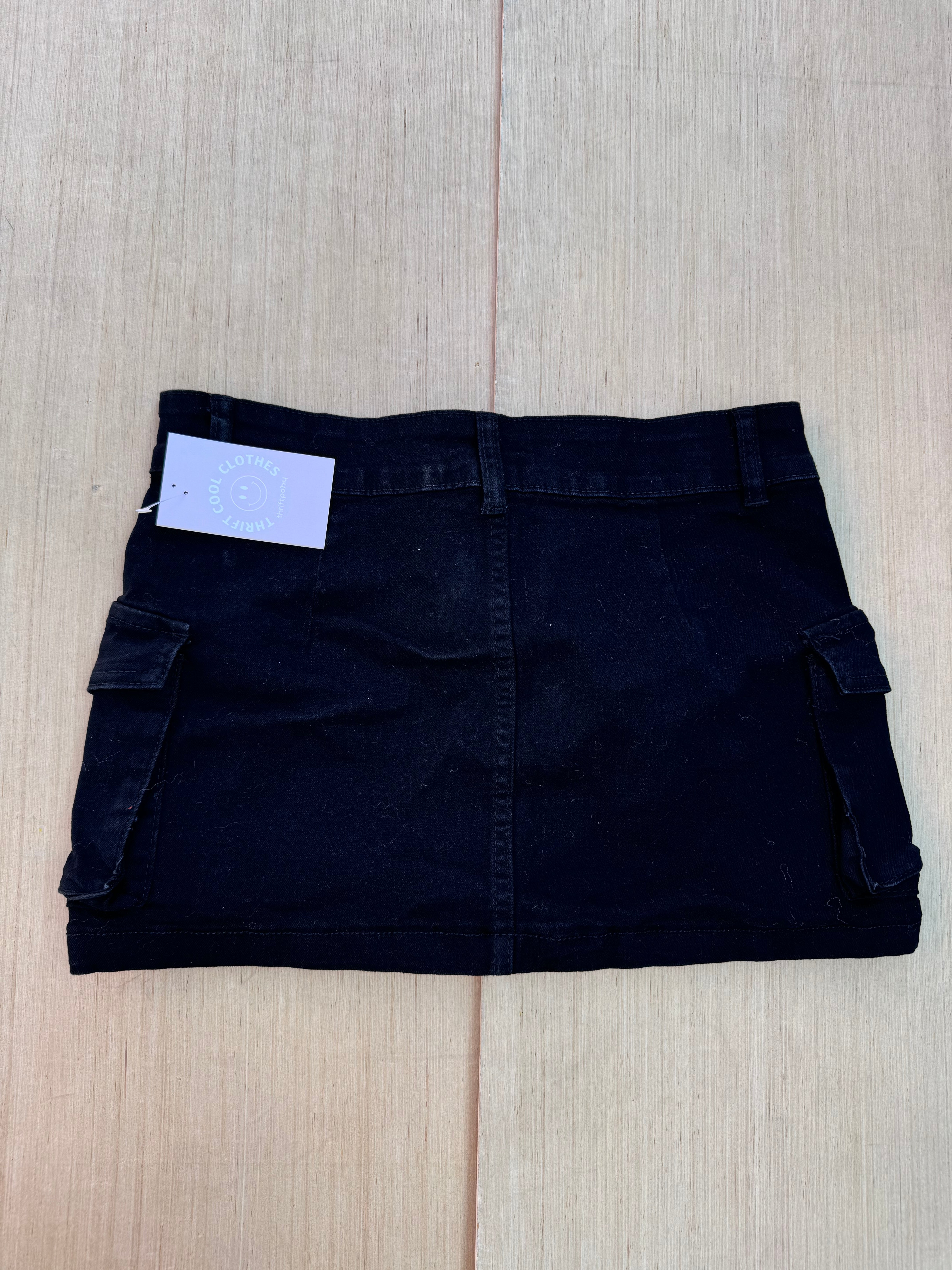 black  micro cargo skirt, S