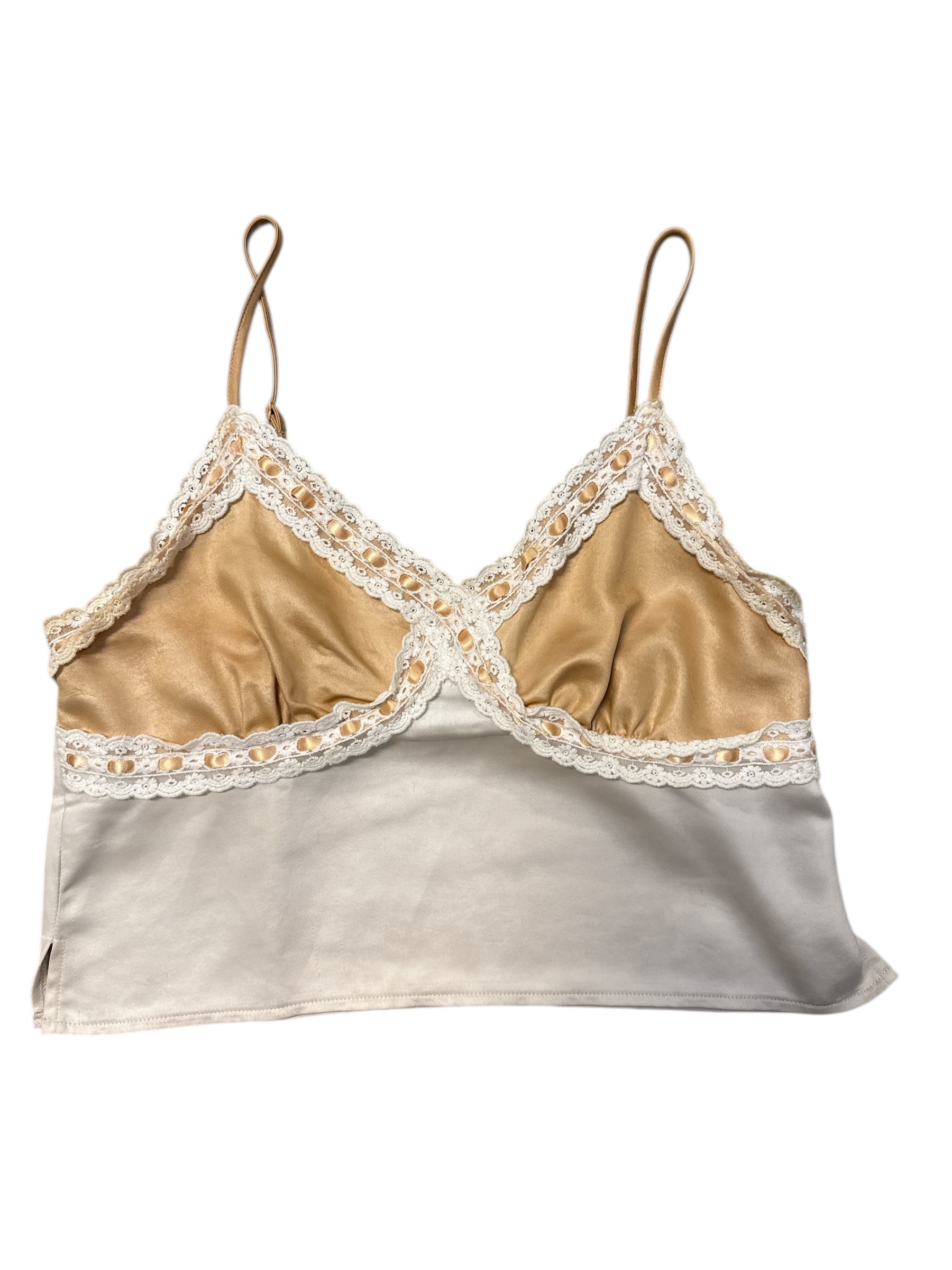 tan gold la hearts satin lace cami, m