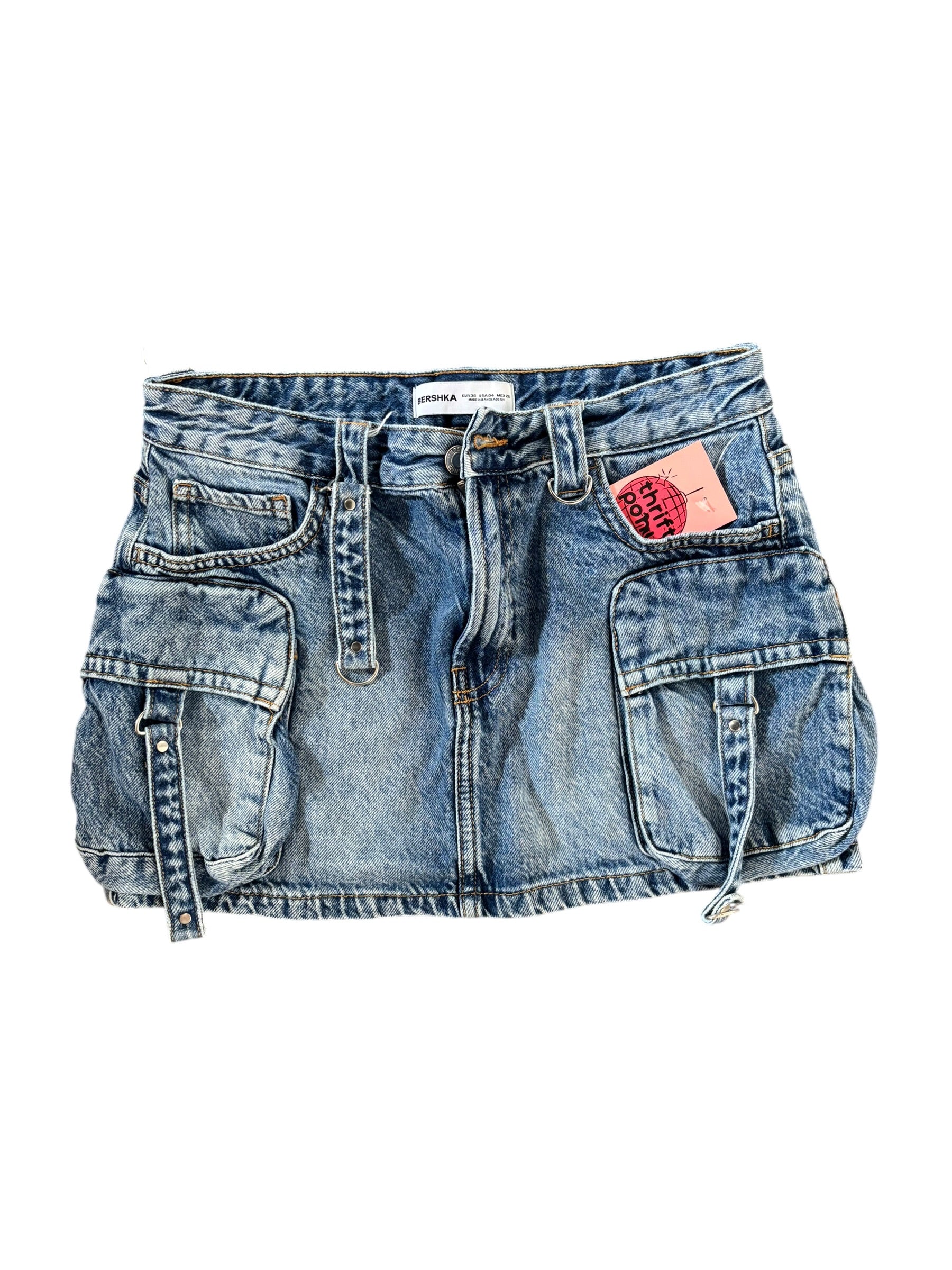 blue bershka denim cargos mini skirt, 4