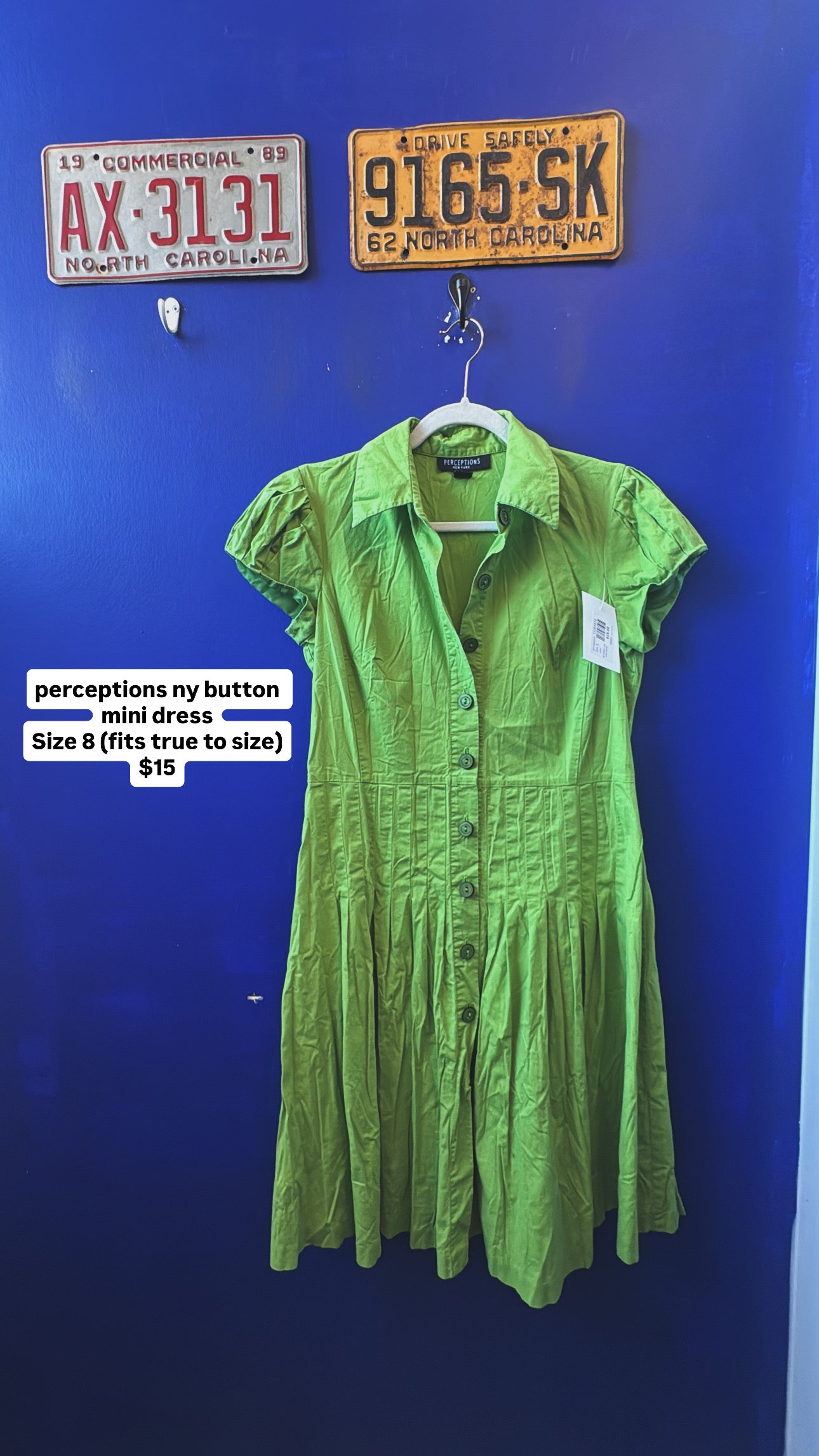 green perceptions ss button up midi dress, 8