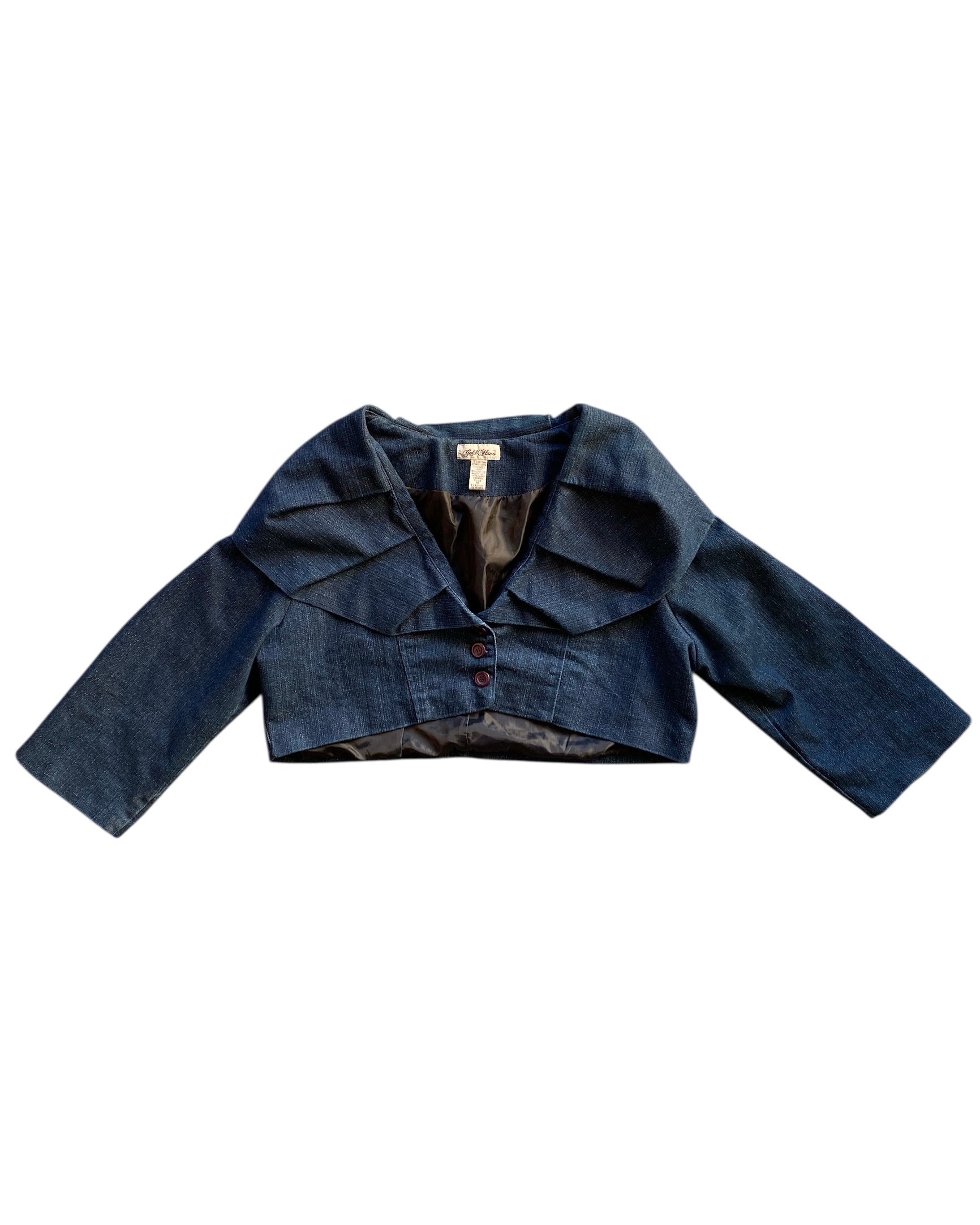 blue gold flava denim cropped ruffle jacket, 18