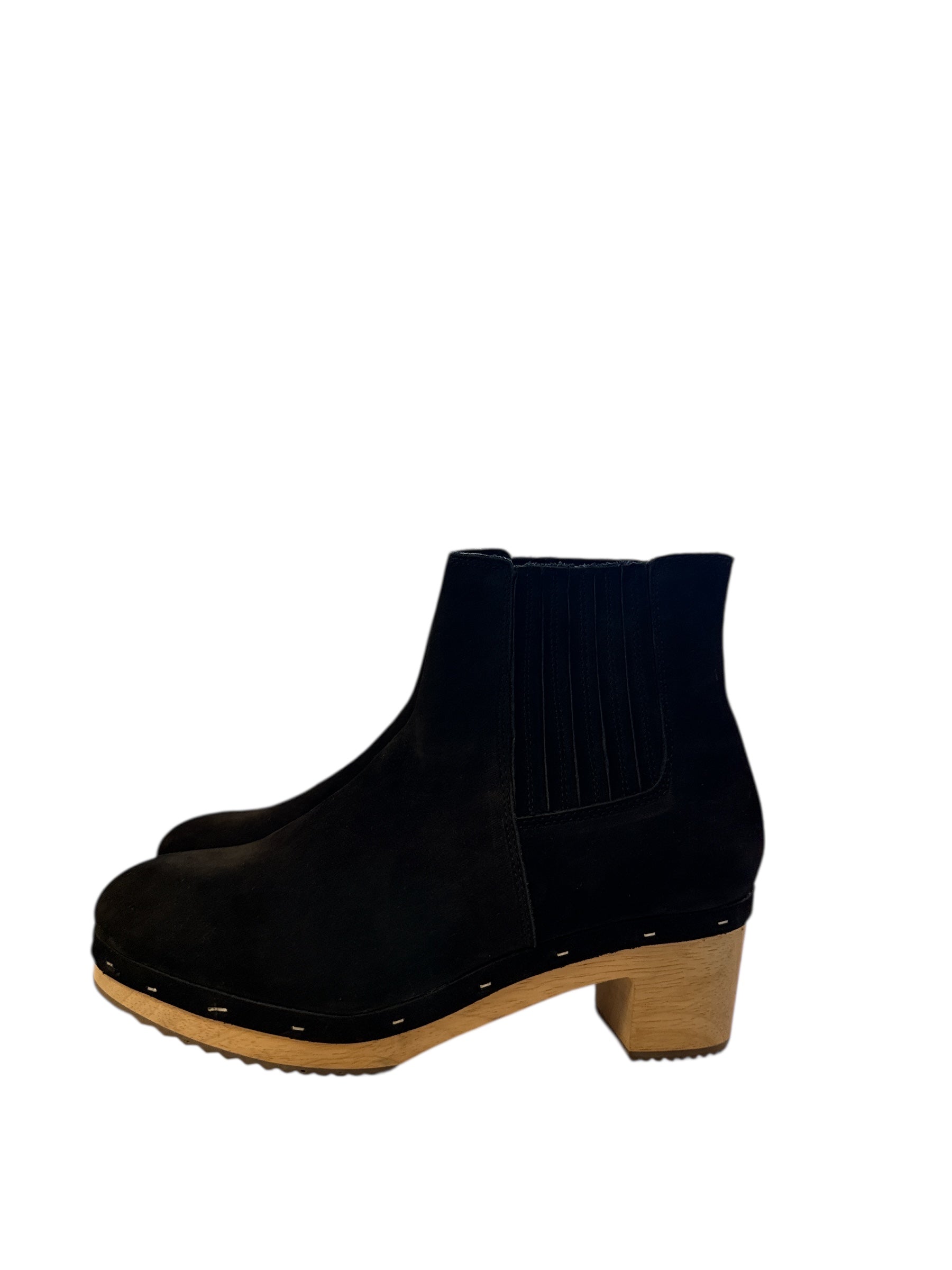 black loft wooden block booties, 9