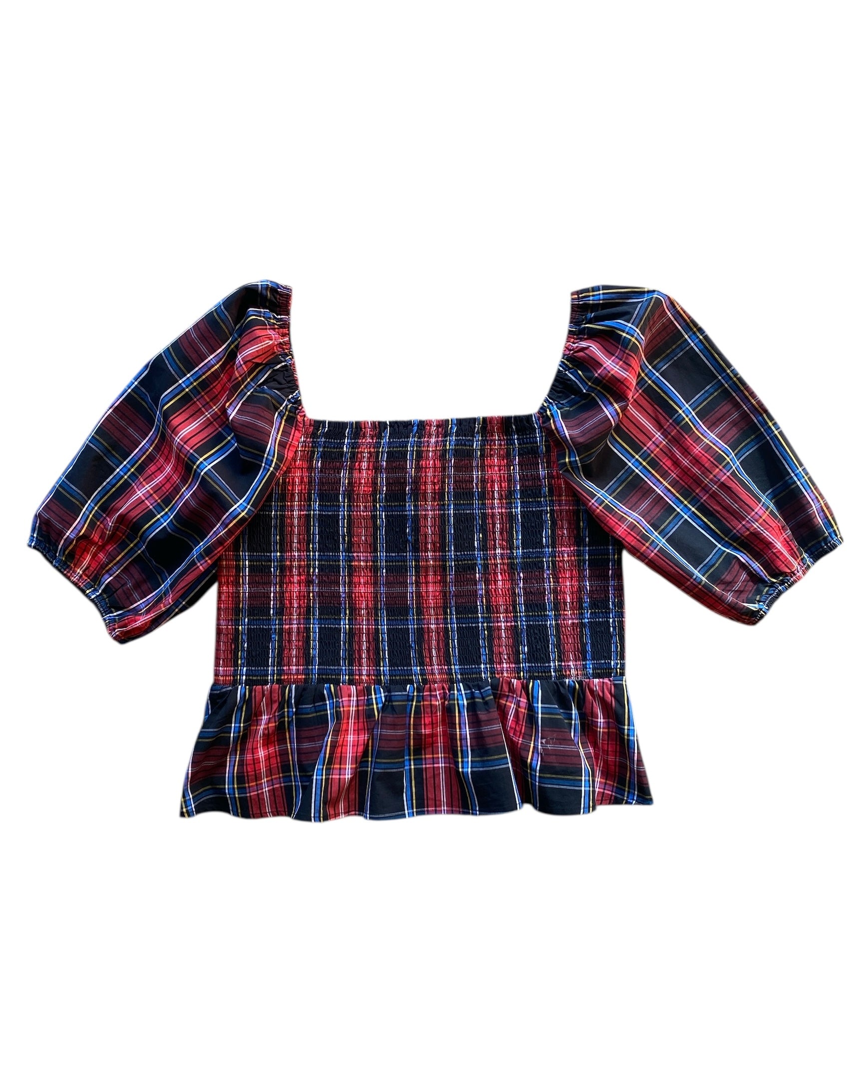 red blue black draper james plaid peplum top, XL