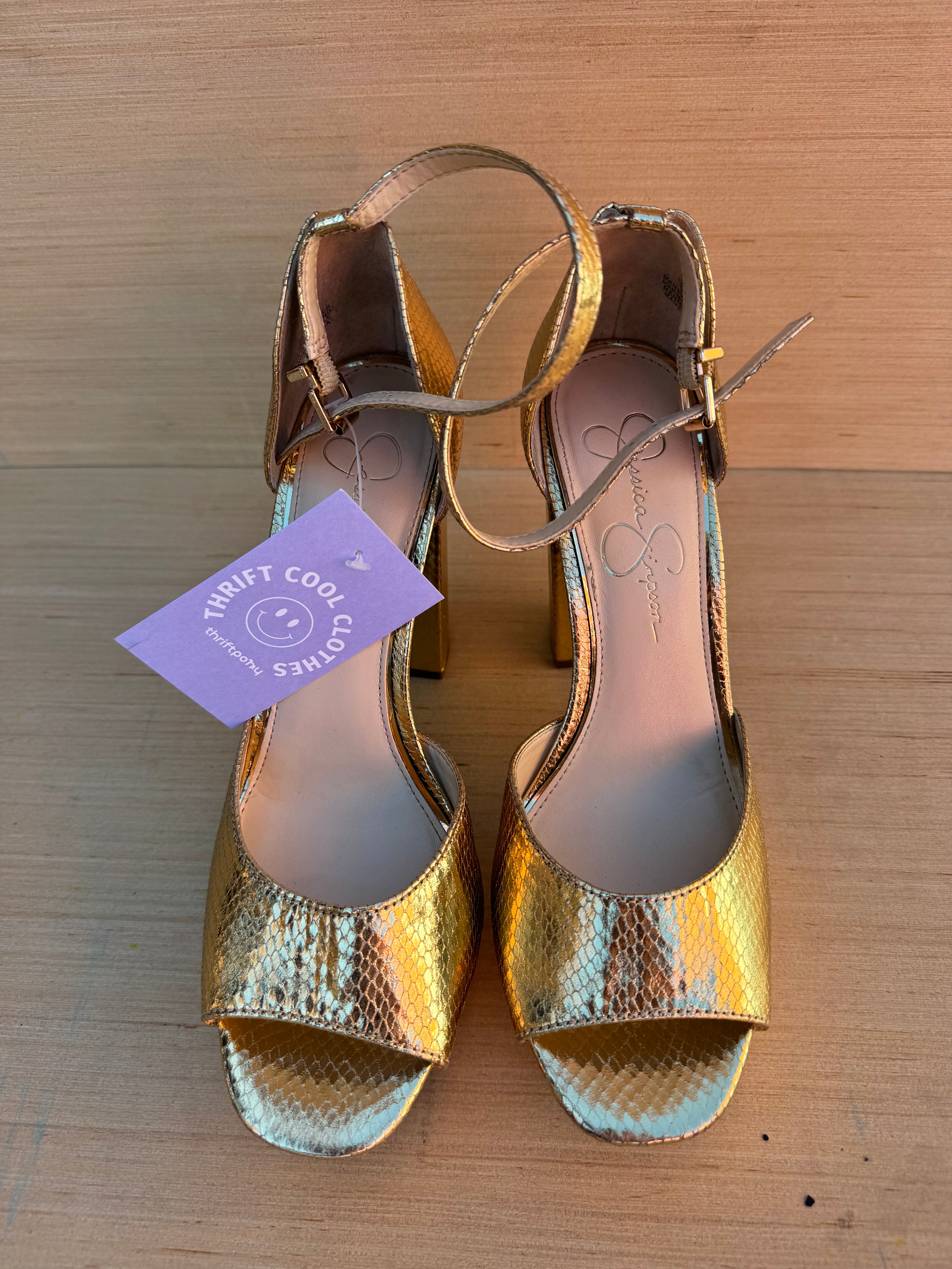 gold jessica simpson platform heels, 9