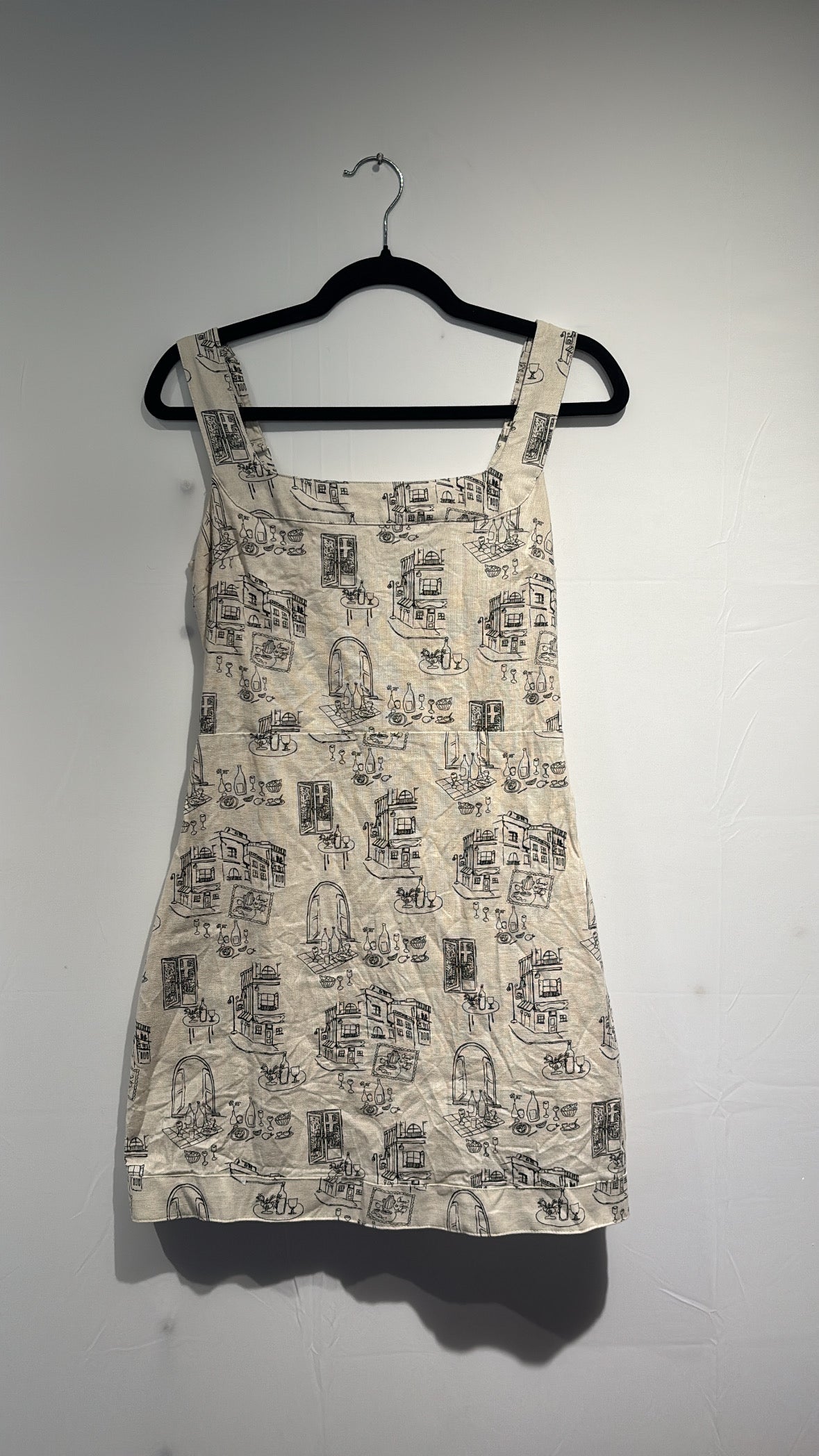 tan black abercrombie doodle scene dress, s