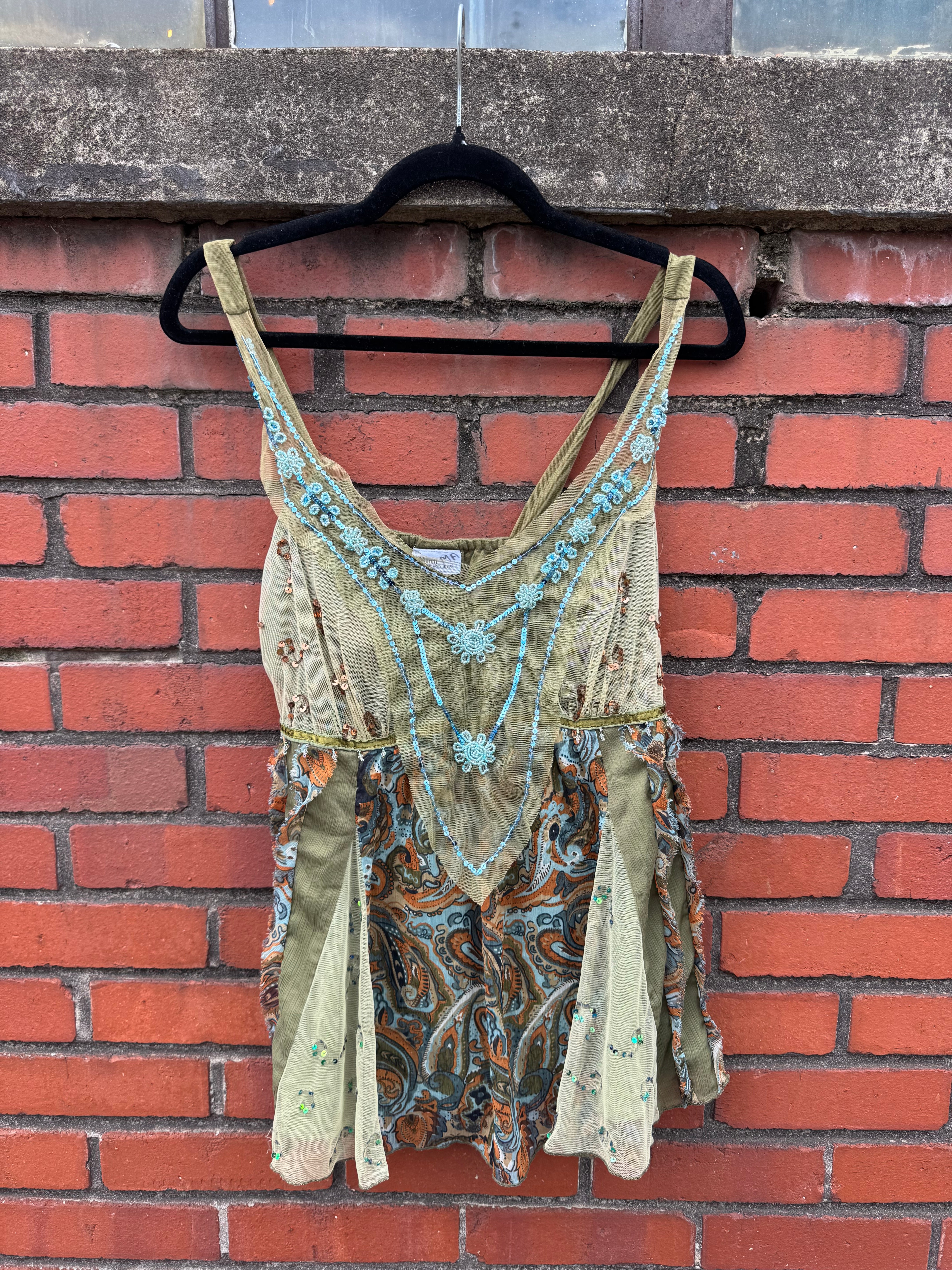 green blue mimi maternity beaded paisley baby doll mat tank, L