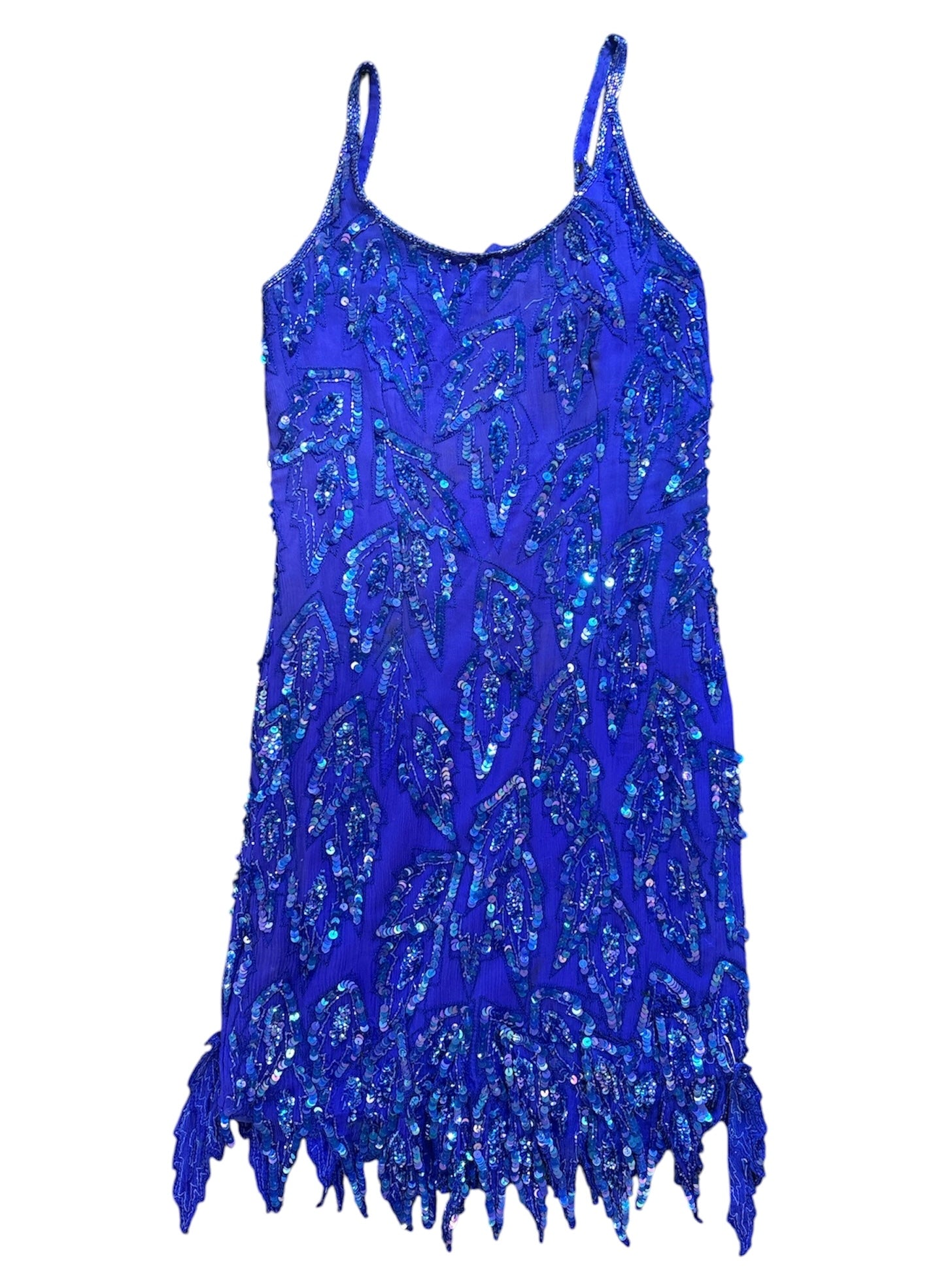 blue  beaded sequined mini dress Small