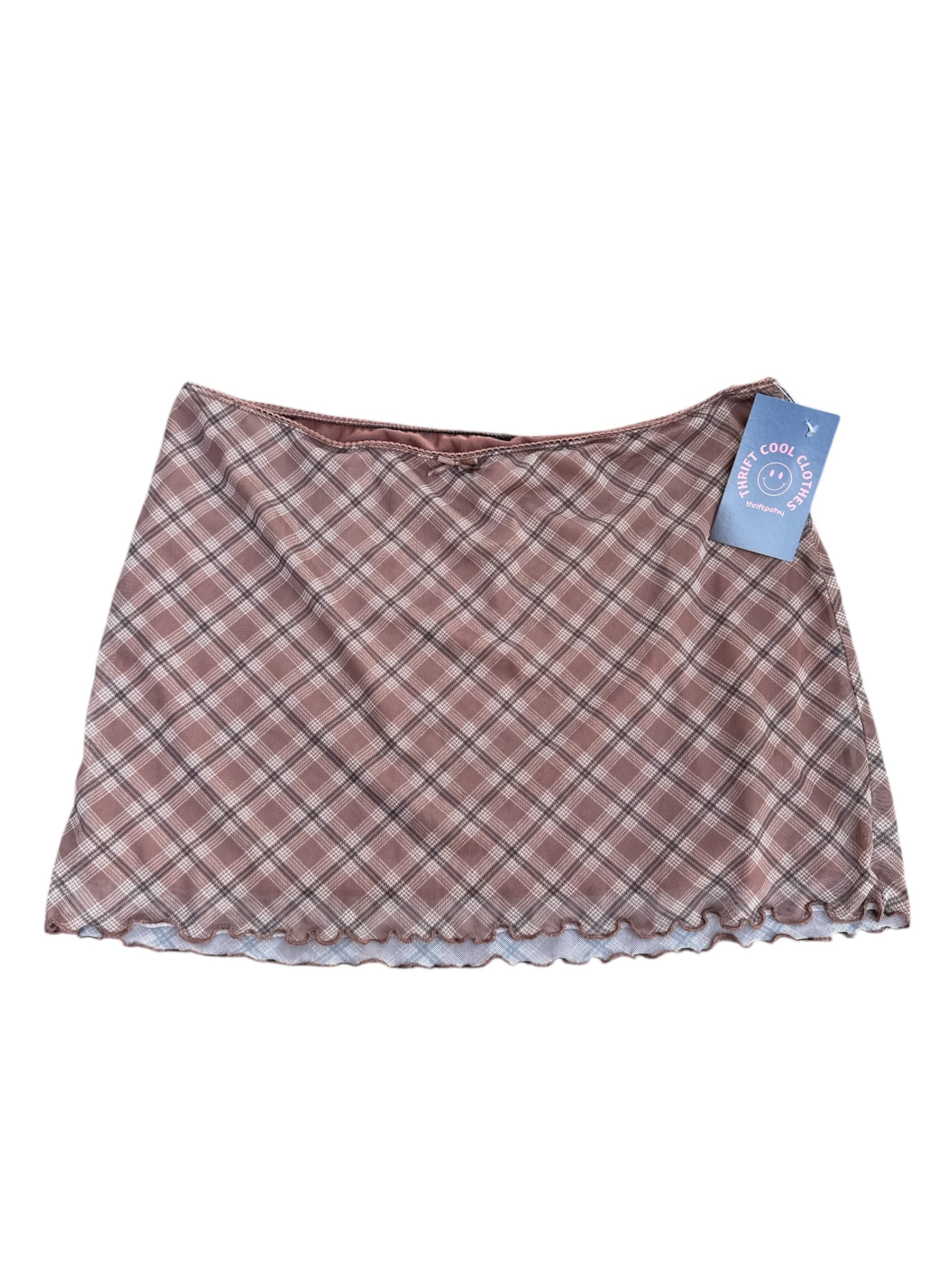 brown  mesh plaid mini skirt, m
