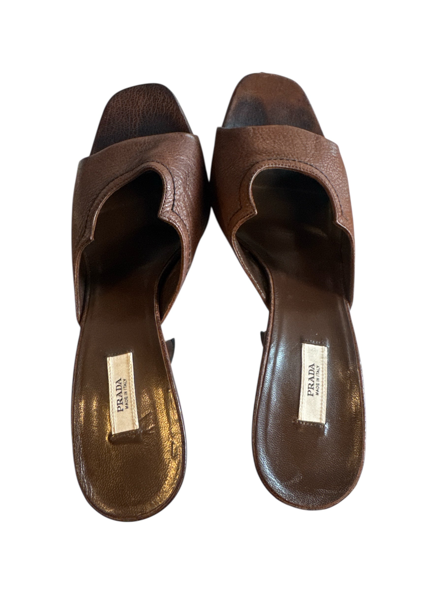 brown prada vtg leather mules, 38.5 (fits like 8, runs narrow)