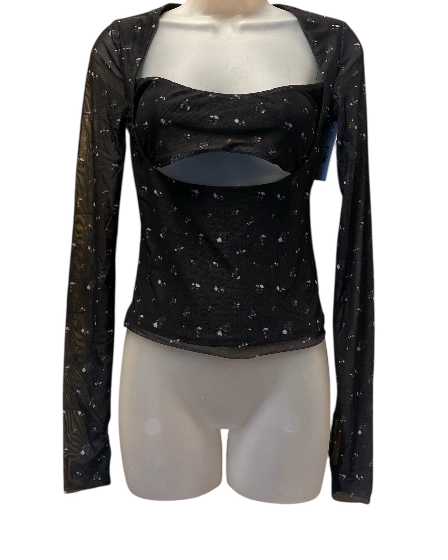 black afrm flroal mesh double layer ls, xs