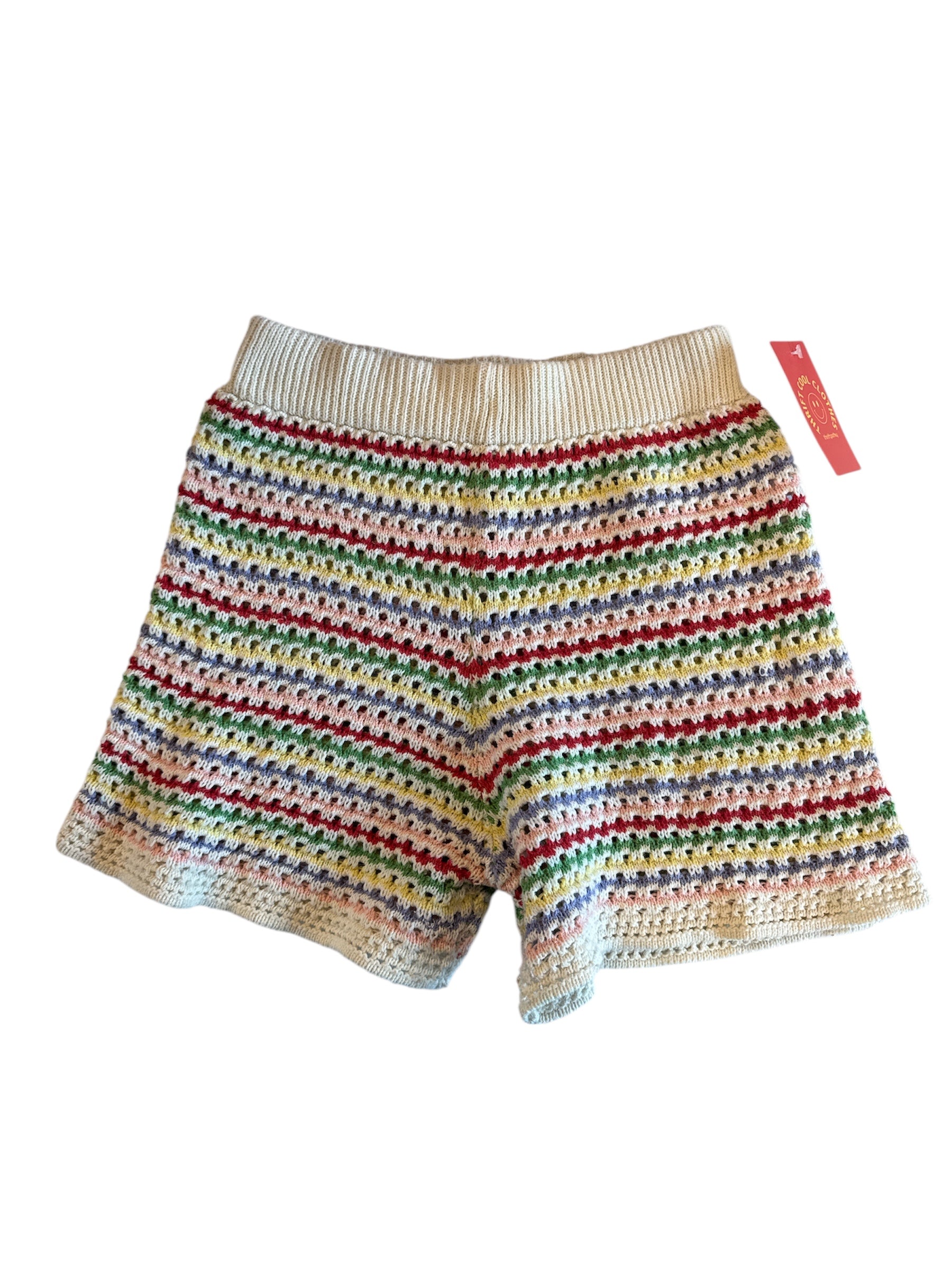 cream red blue yellow zara knit stripe shorts, m