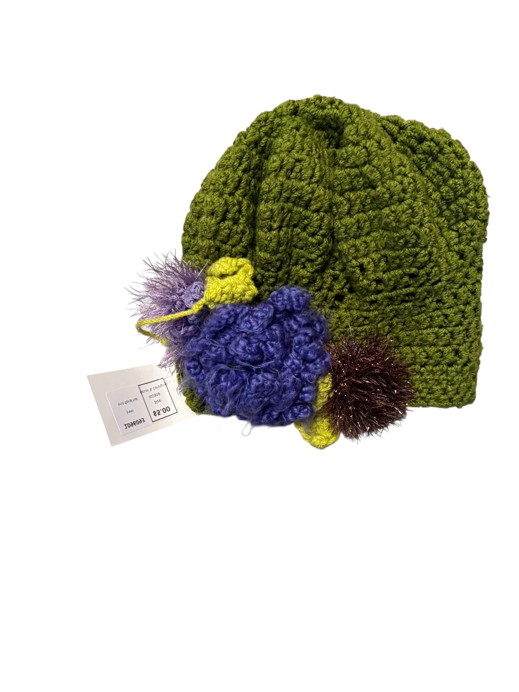 green  knit floral hat