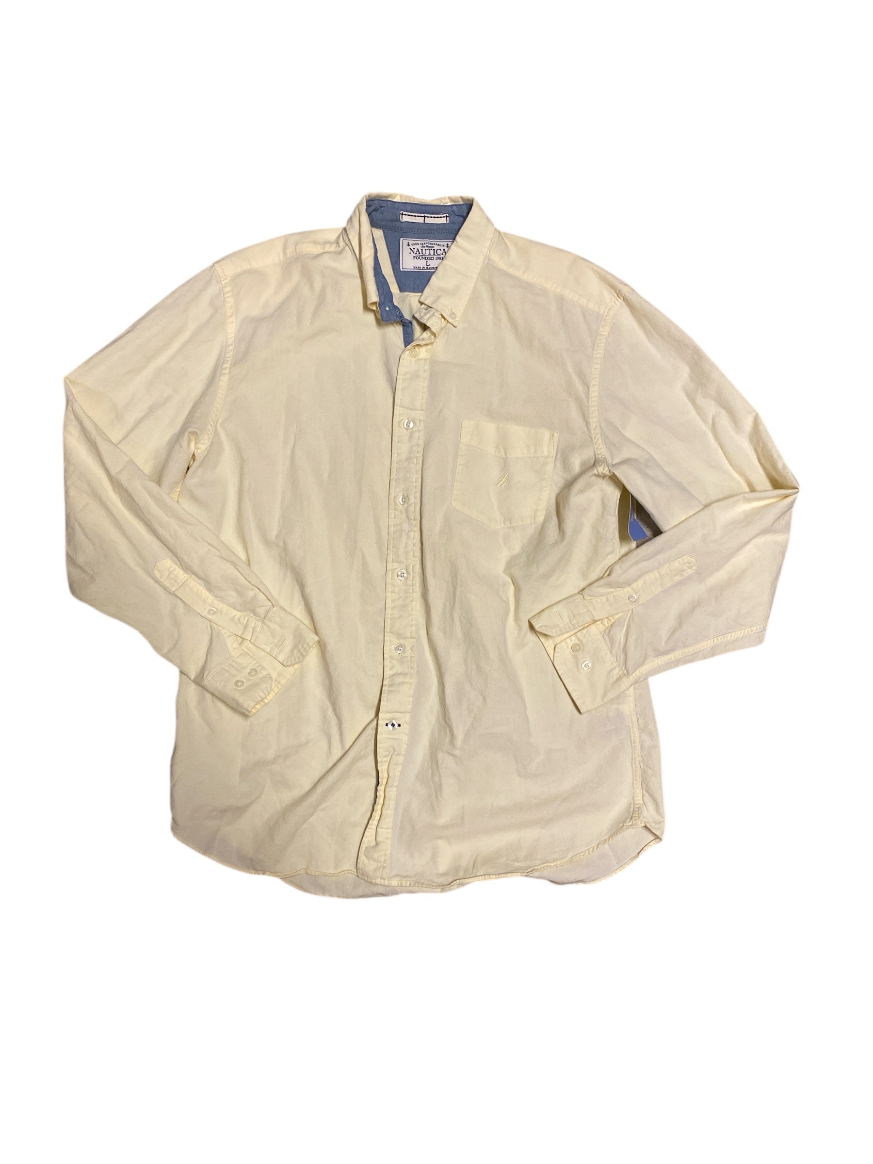 yellow nautica ls button up, L
