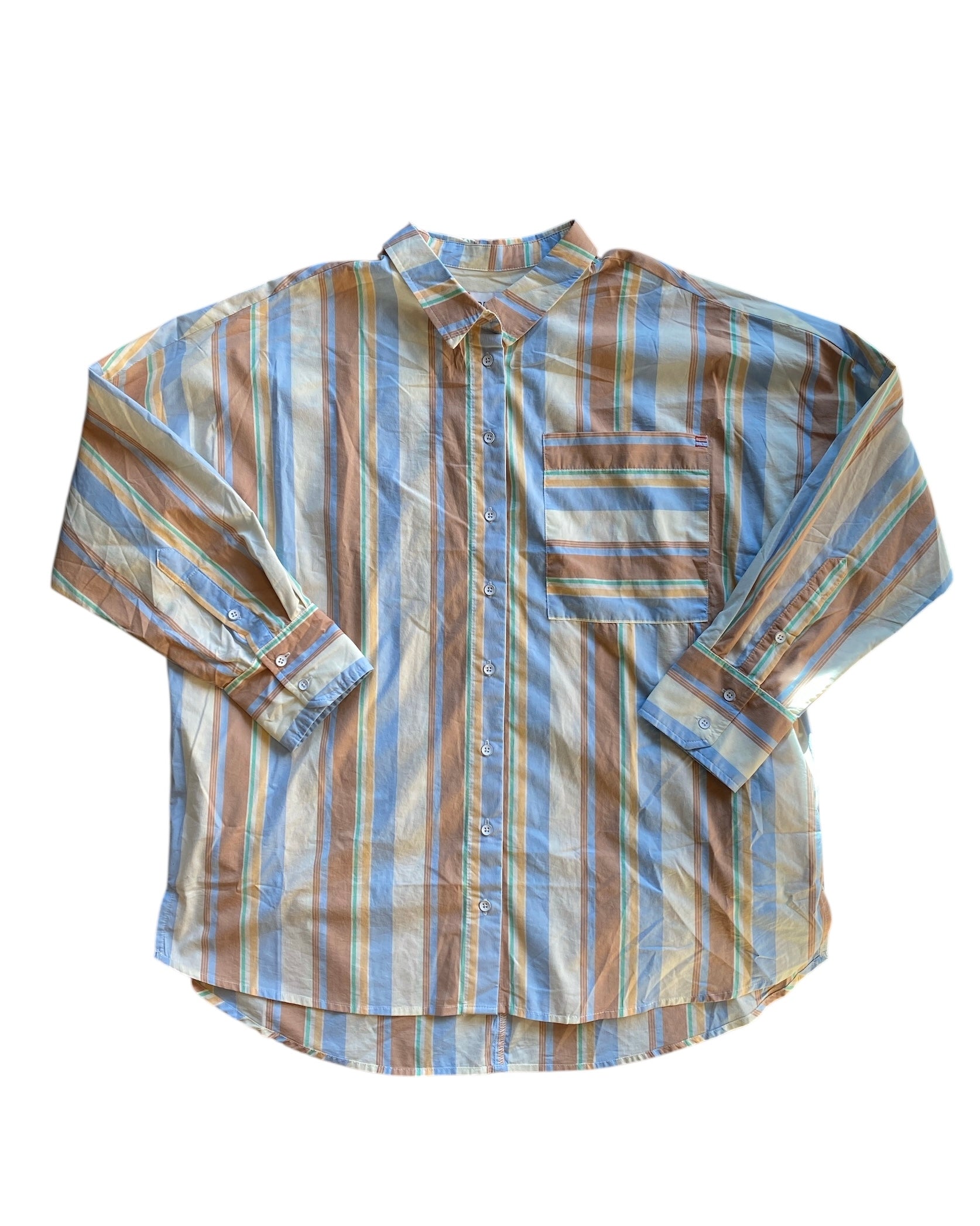 Cream blue orange green Bdg Striped button down, L