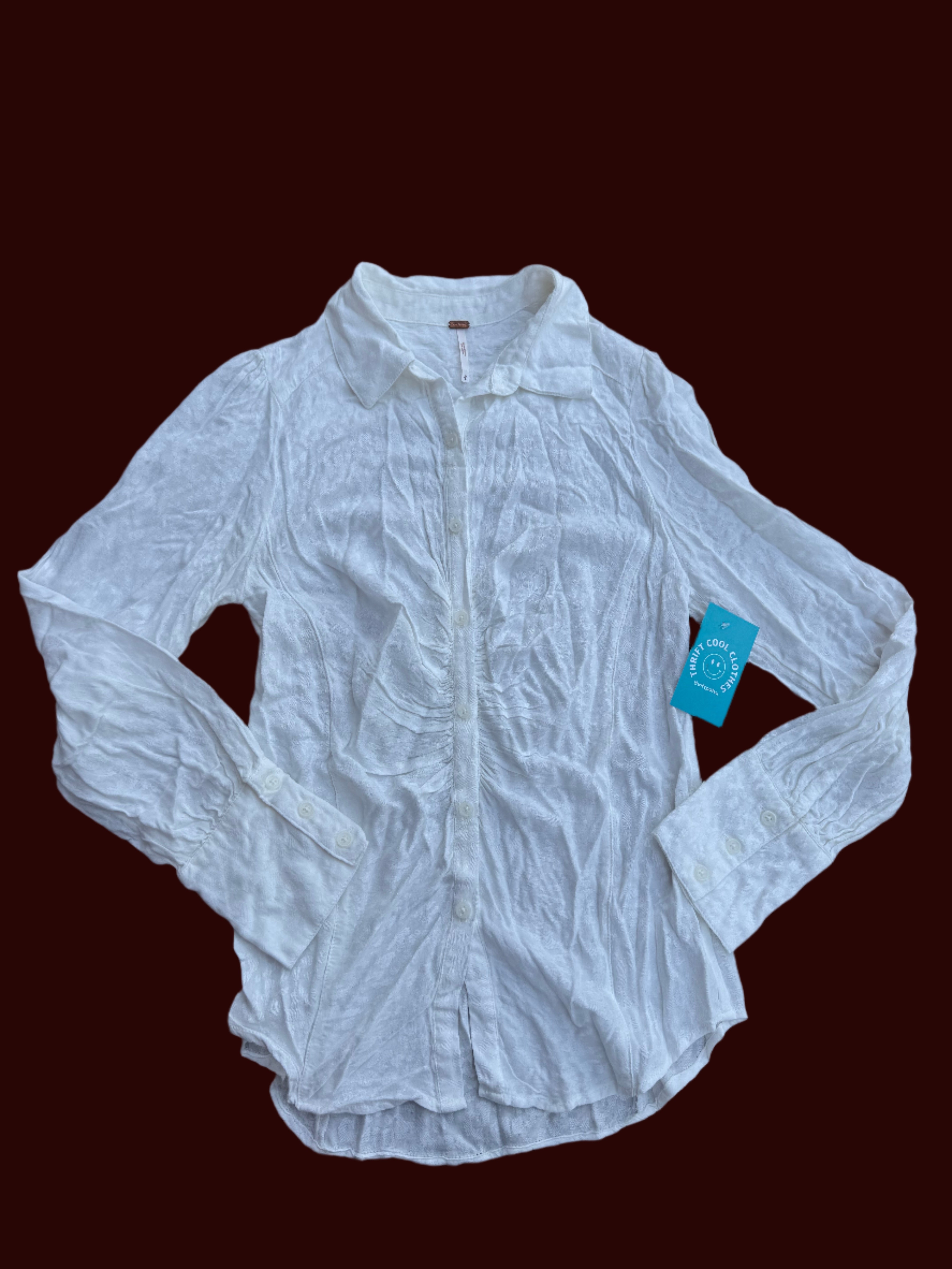 white Free People long sleeve button up, S