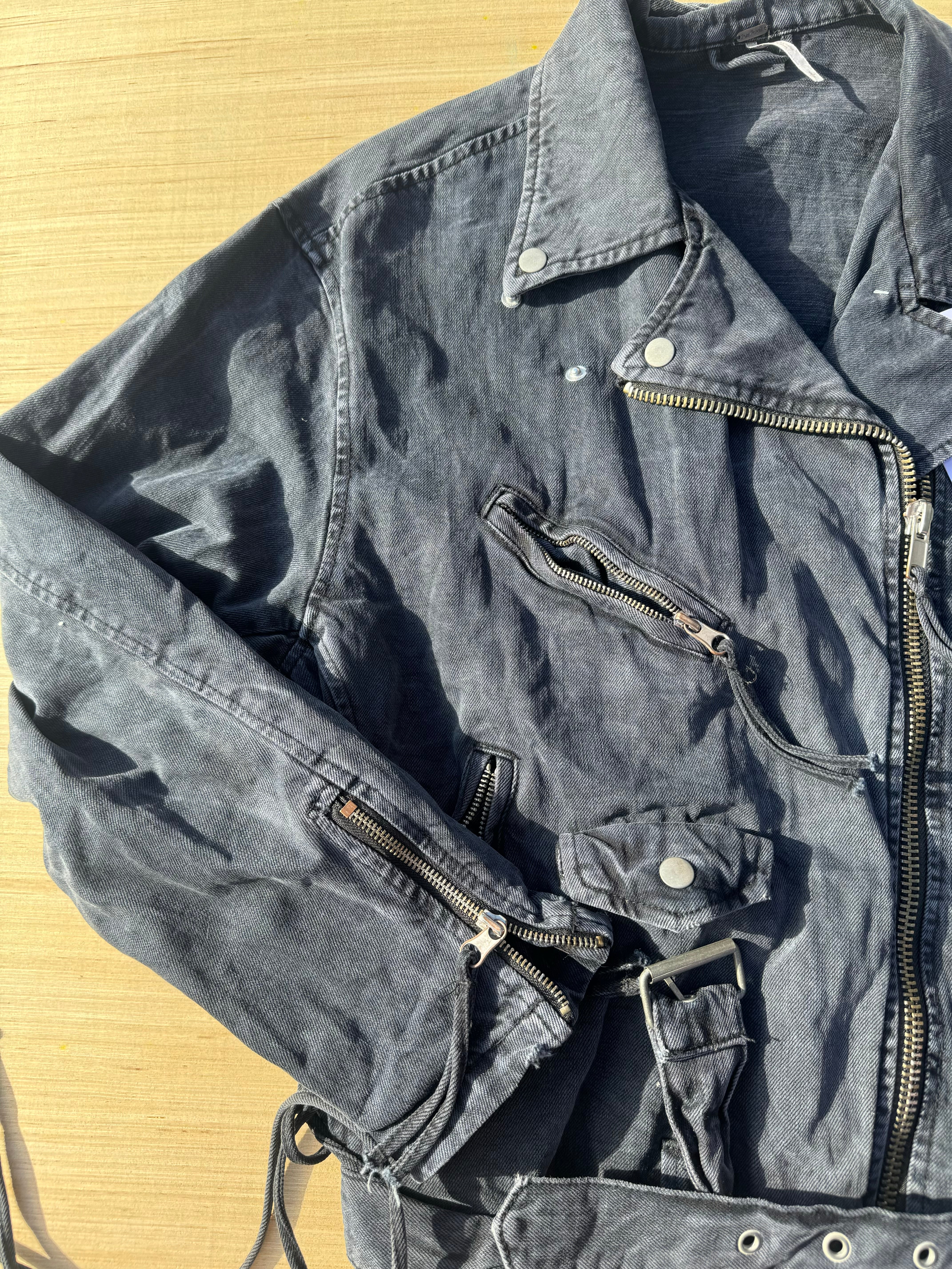 Blue Free people Denim moto boho jacket, S