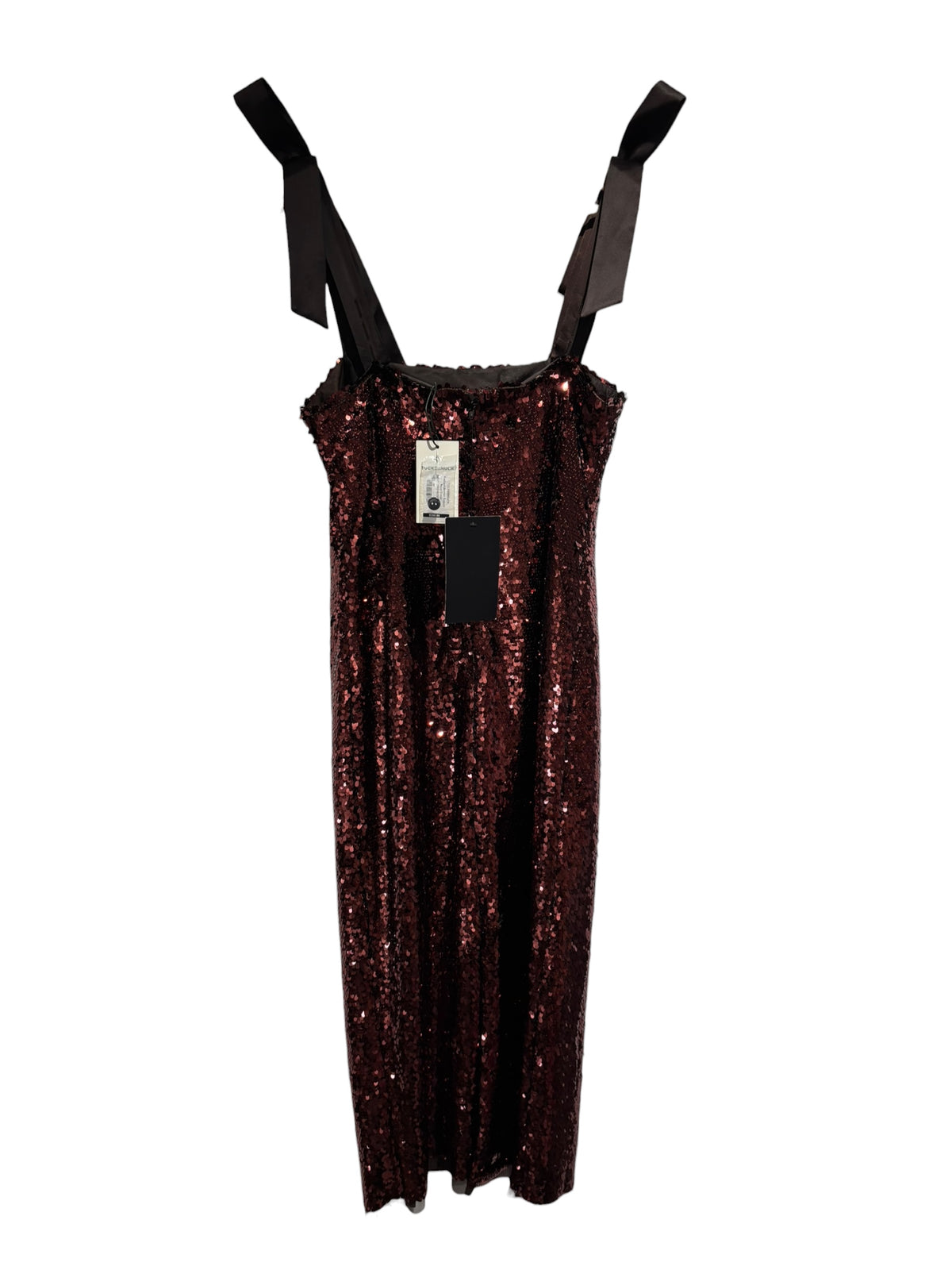 brown copper tuckernuck NWT sequin tie strap midi dress, m