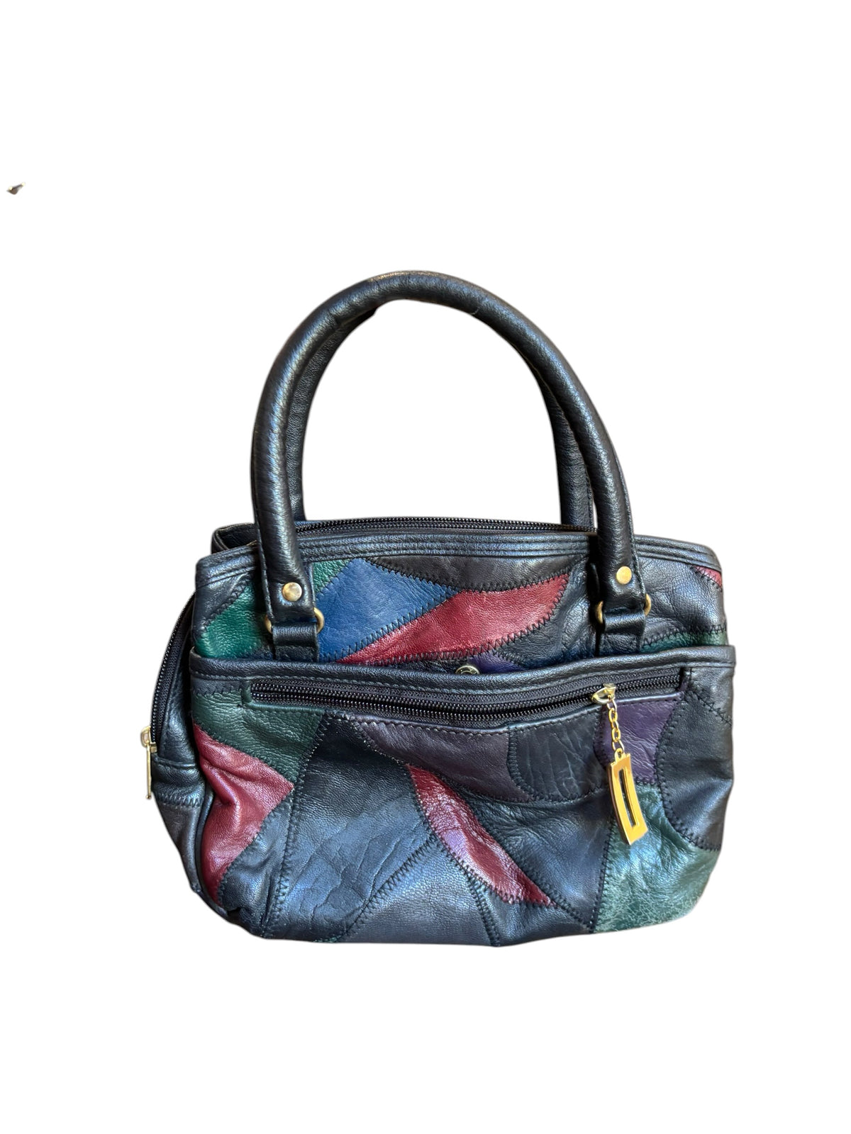 Black maroon blue green  Patchwork leather handbag