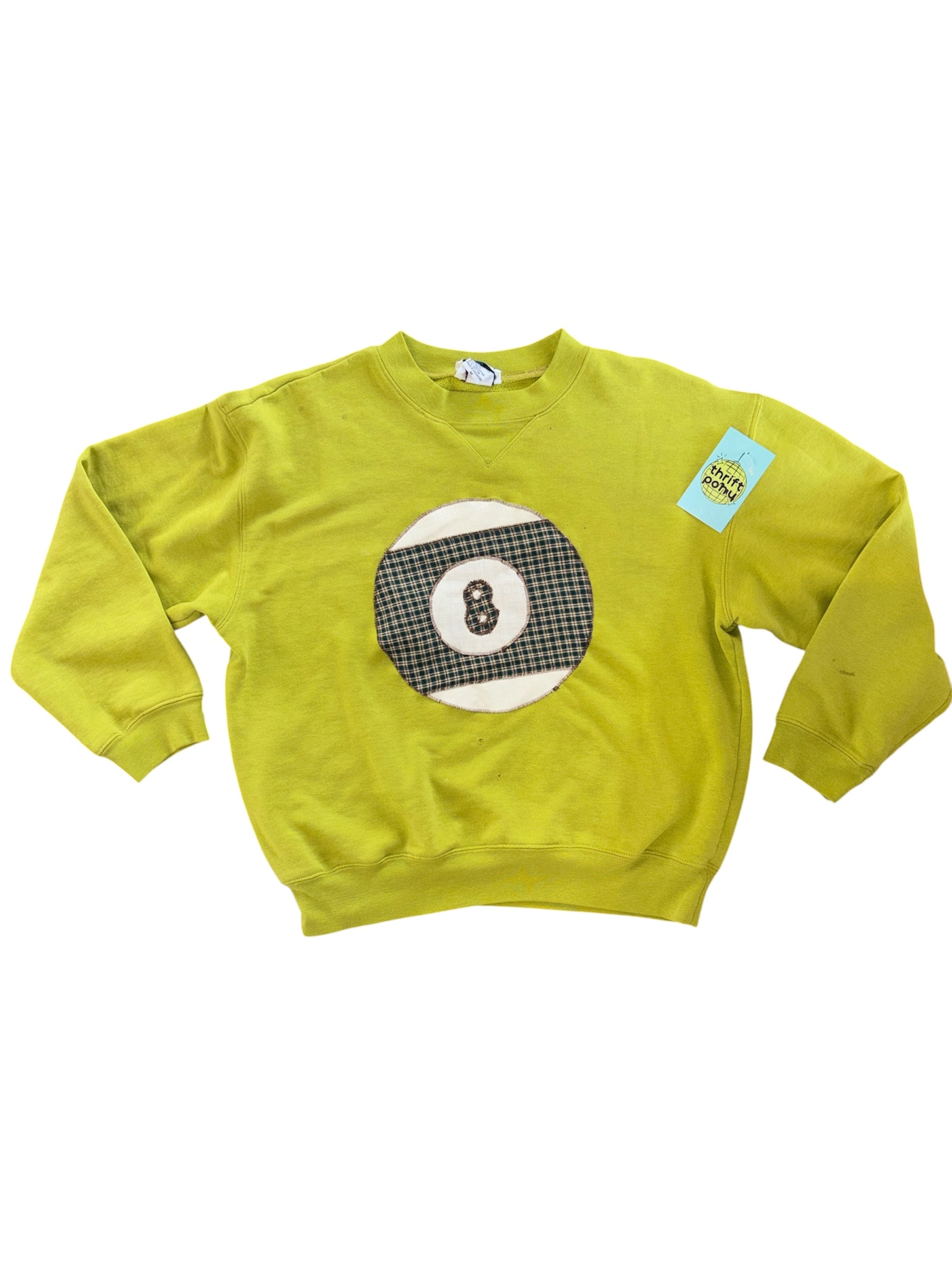 green UPCYCLED bolo spirit eight ball crew neck, m