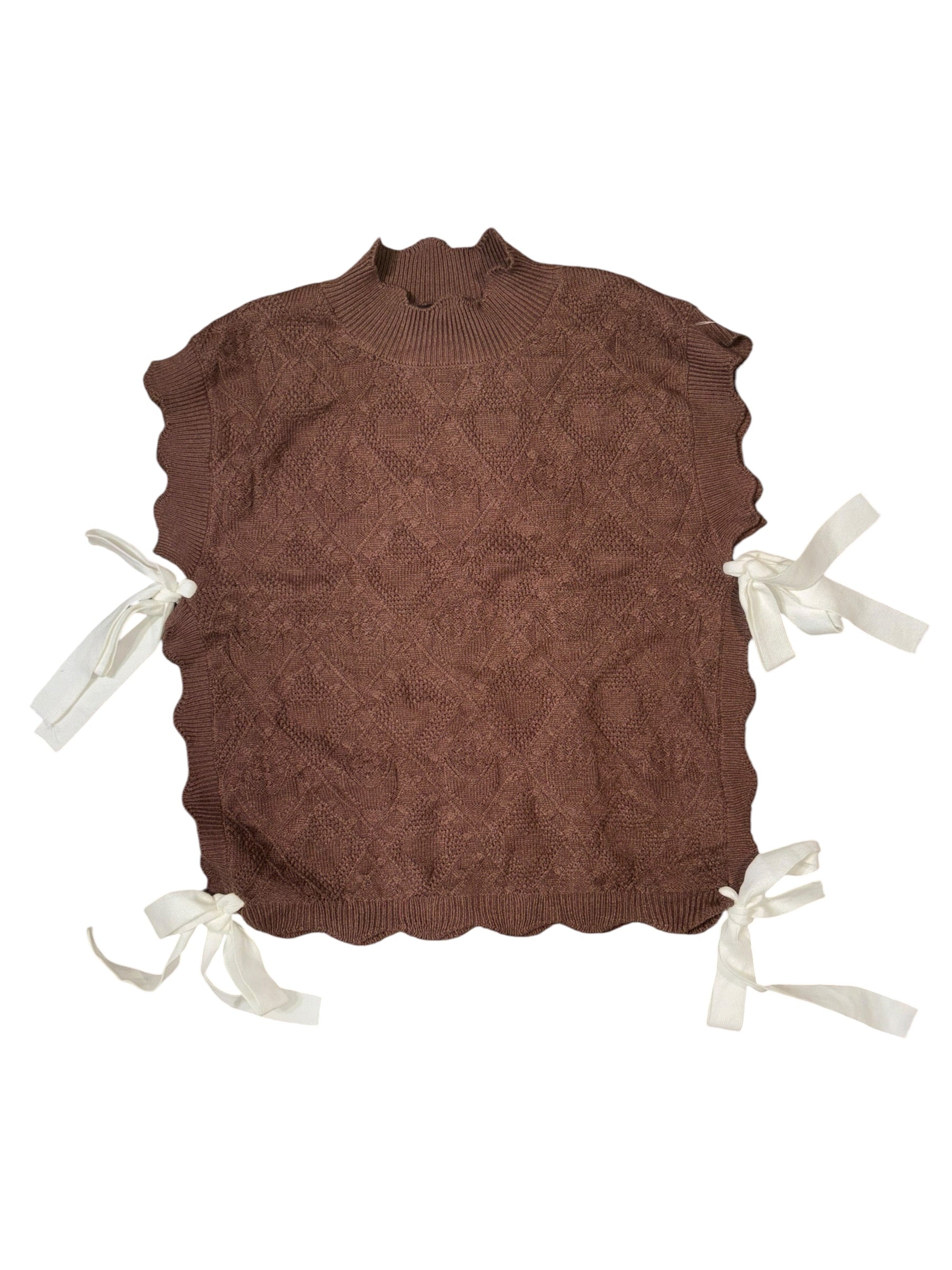 brown vakko sport knit bow vest, s