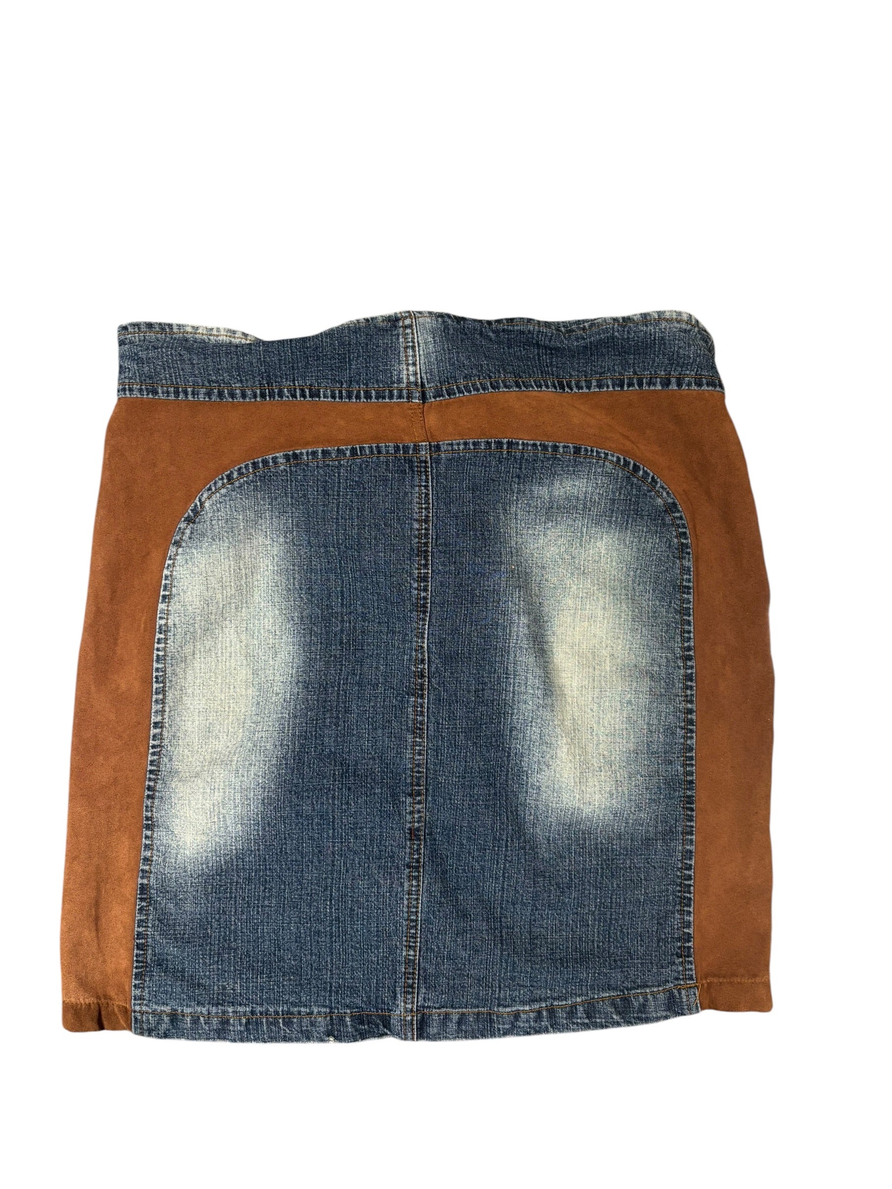 blue brown thats it suede denim mini skirt, 13/14