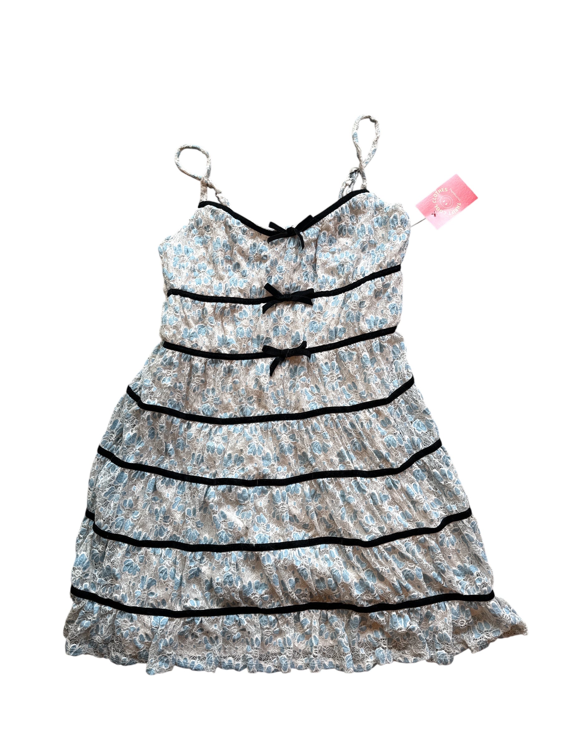 white blue black wild fable lace smocked velour bow dress, m