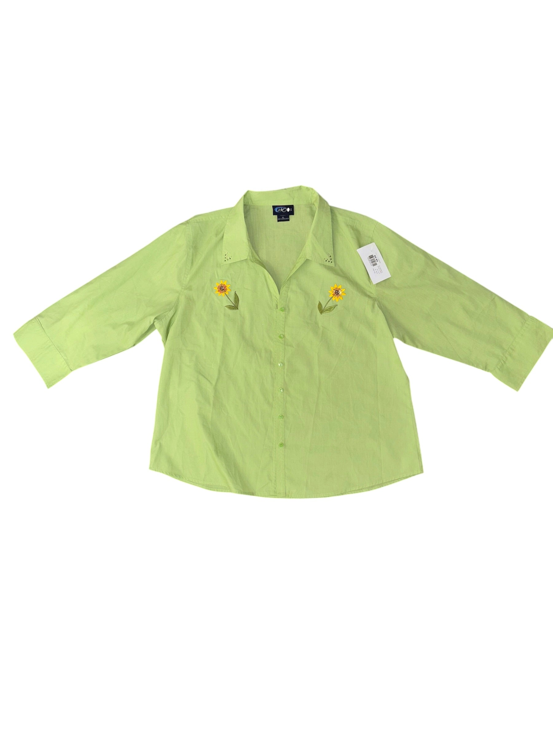 green yellow las olas sequin floral ls button up, xl