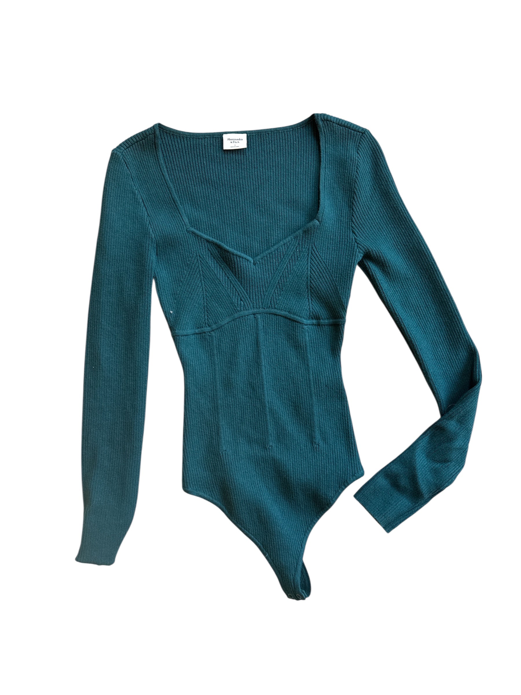 green abercrombie knit sweetheat neckline bodysuit, s